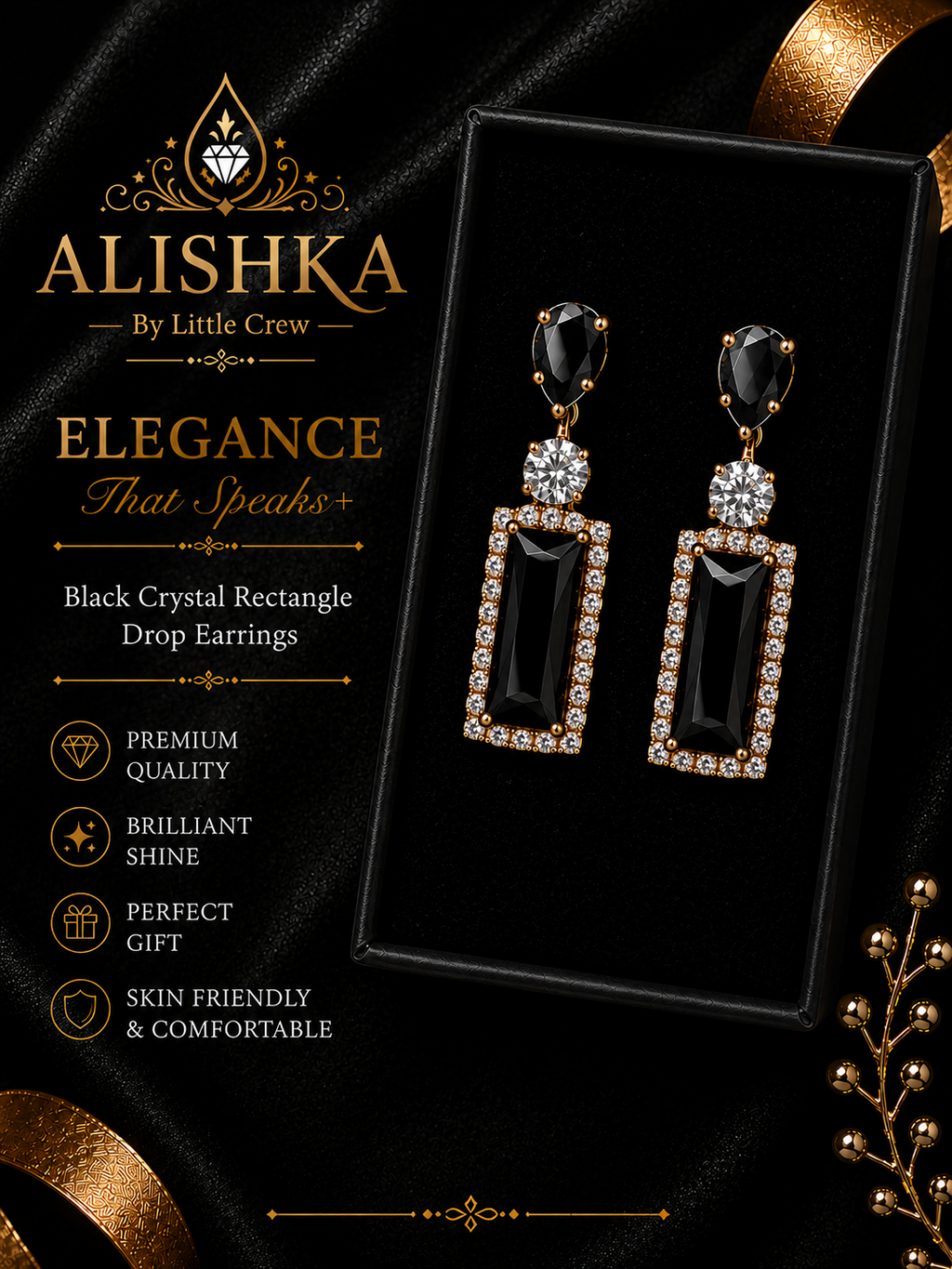 Crystal Rectangle Drop Earrings