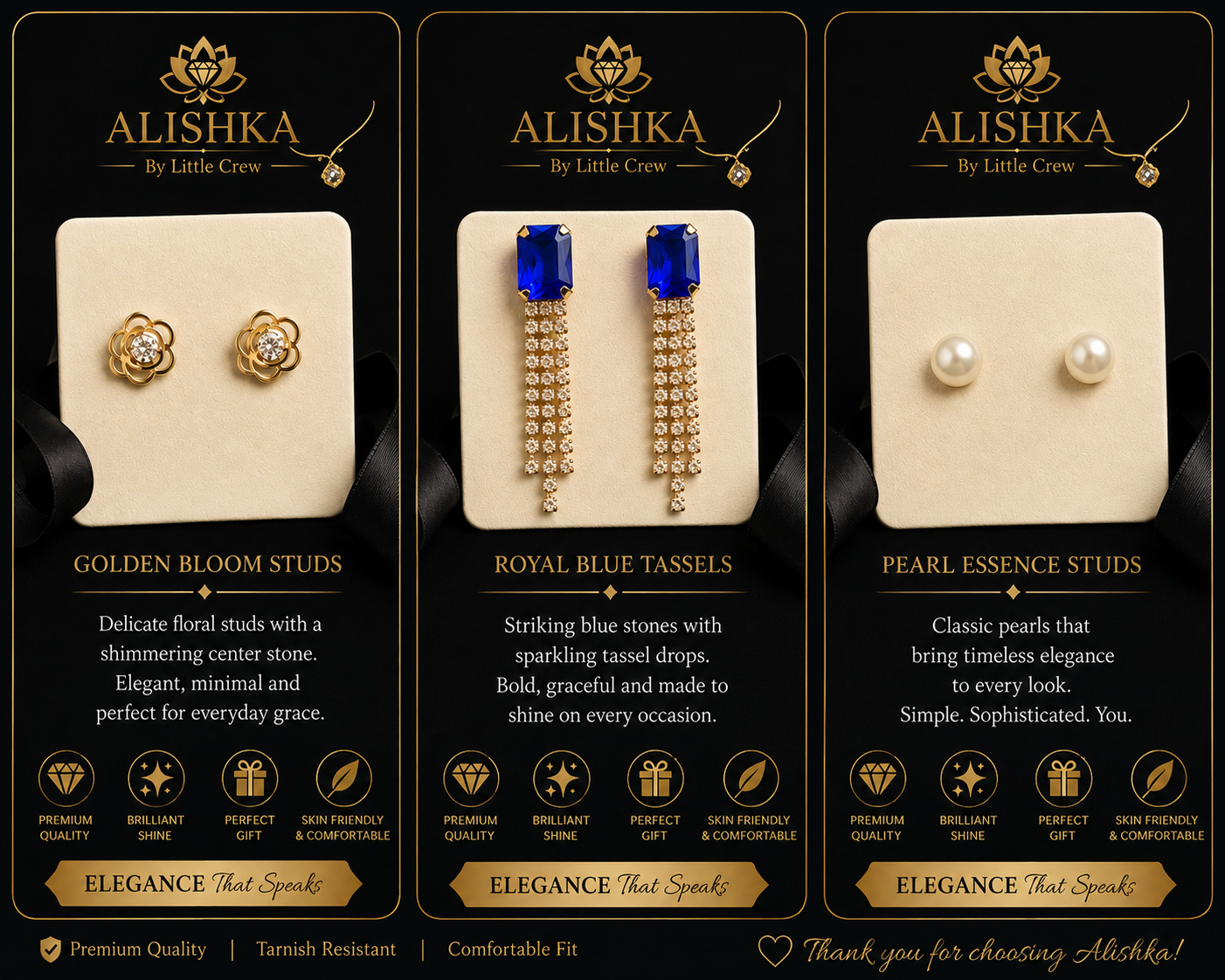 Elegant 3-Pair Earrings Collection