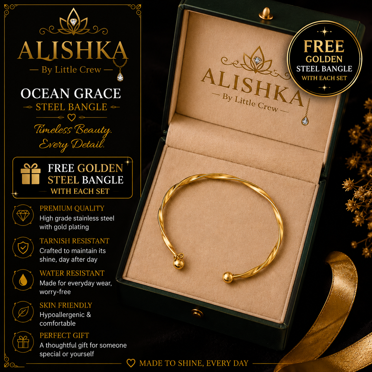Elegant Crystal Pendant & Stud Earrings Jewelry Set + Free Steel Bangle