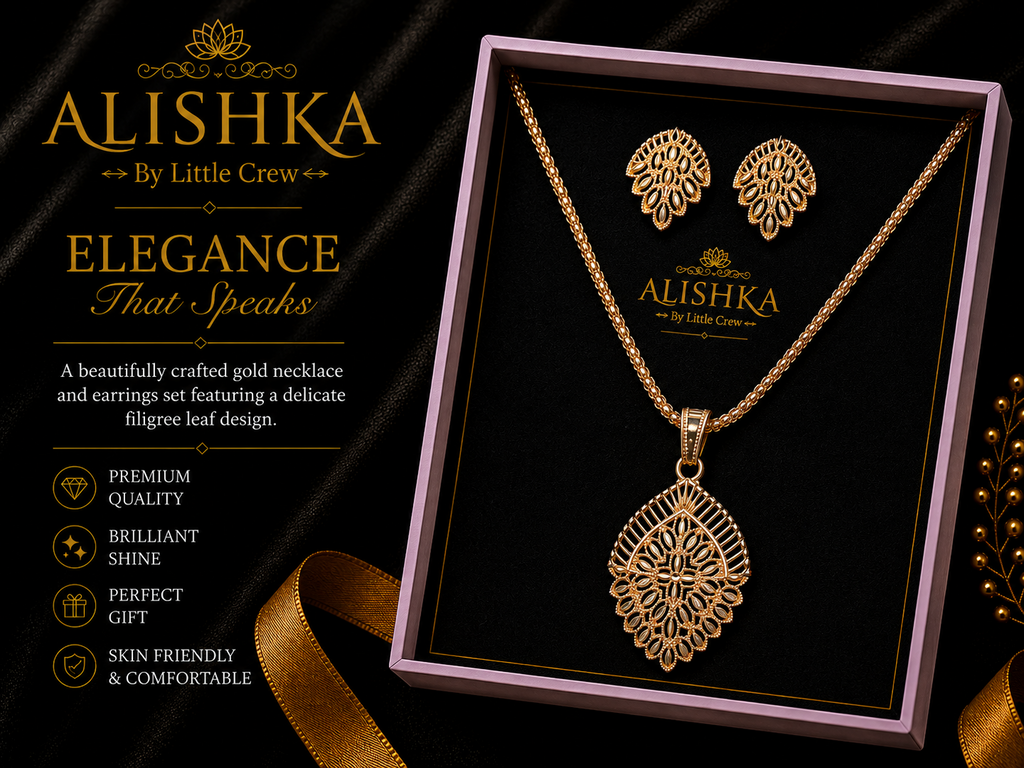 Elegant Filigree Leaf Pendant & Earrings Set