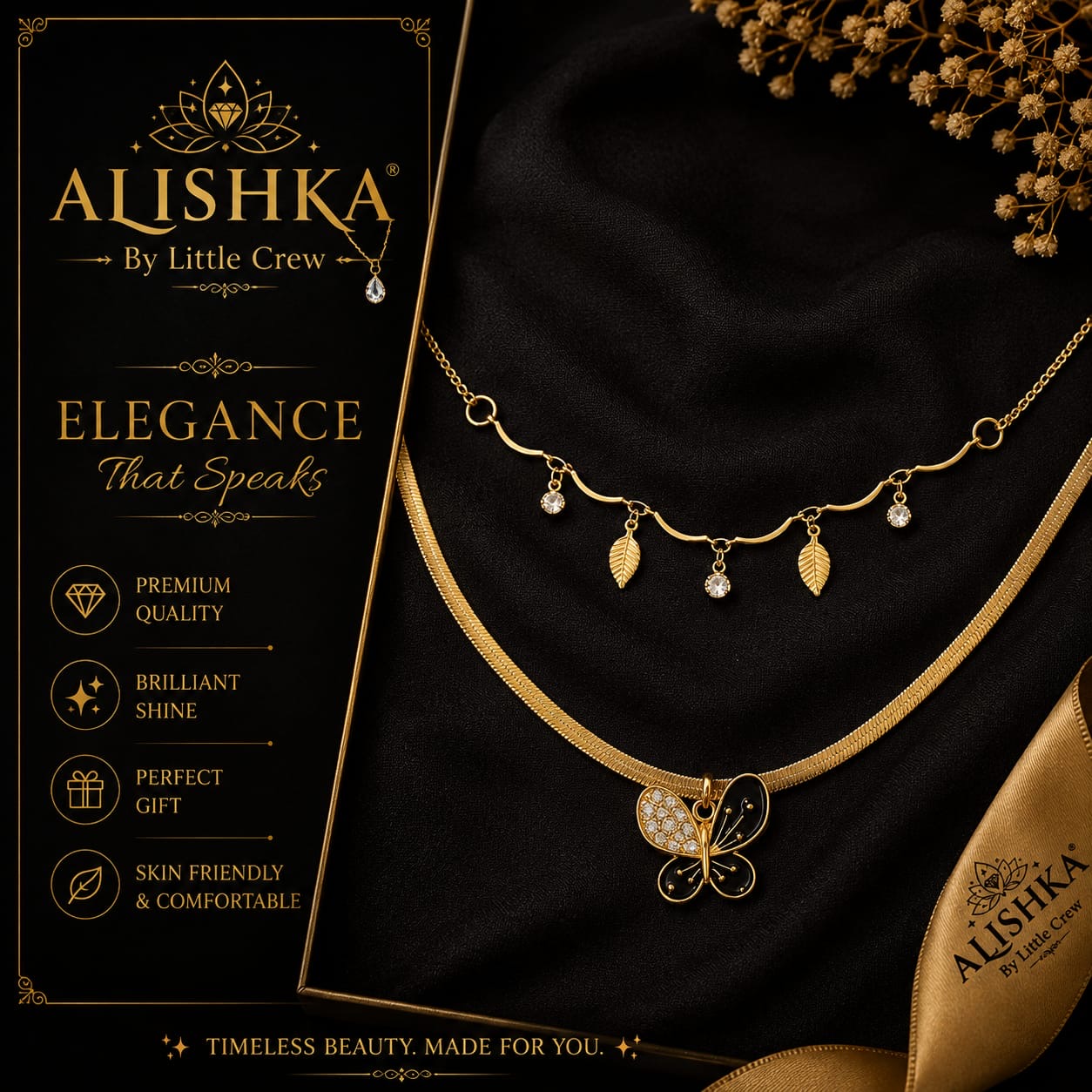 Elegant Layered Charm Necklace – Butterfly, Heart & Flower Variants