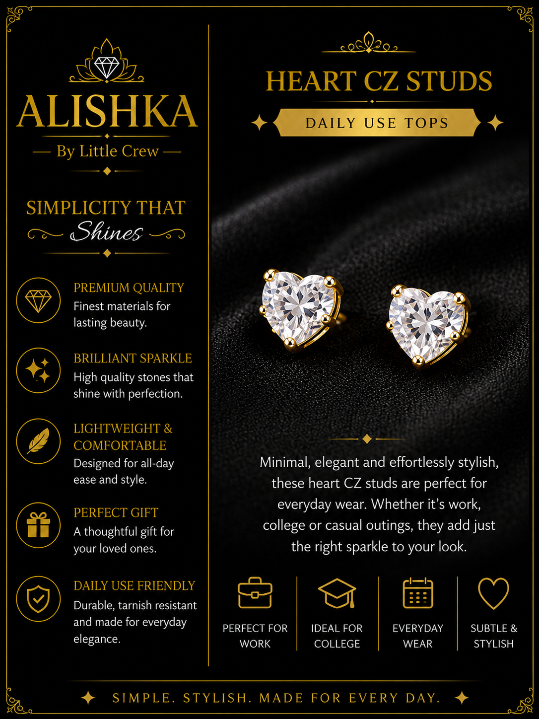 Heart CZ Crystal Daily Wear Stud Earrings