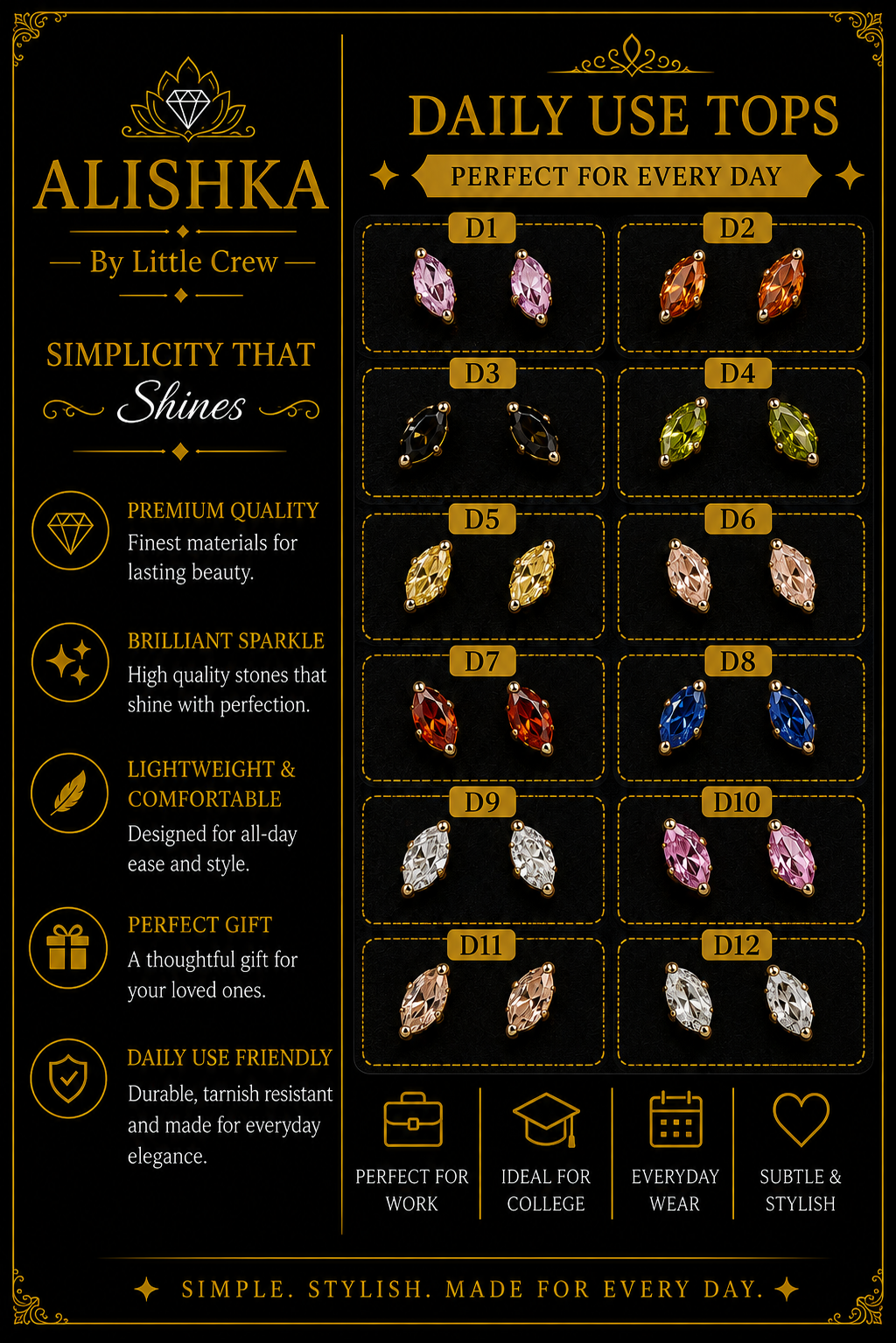 Marquise Crystal Daily Wear Stud Earrings – Multiple Colors