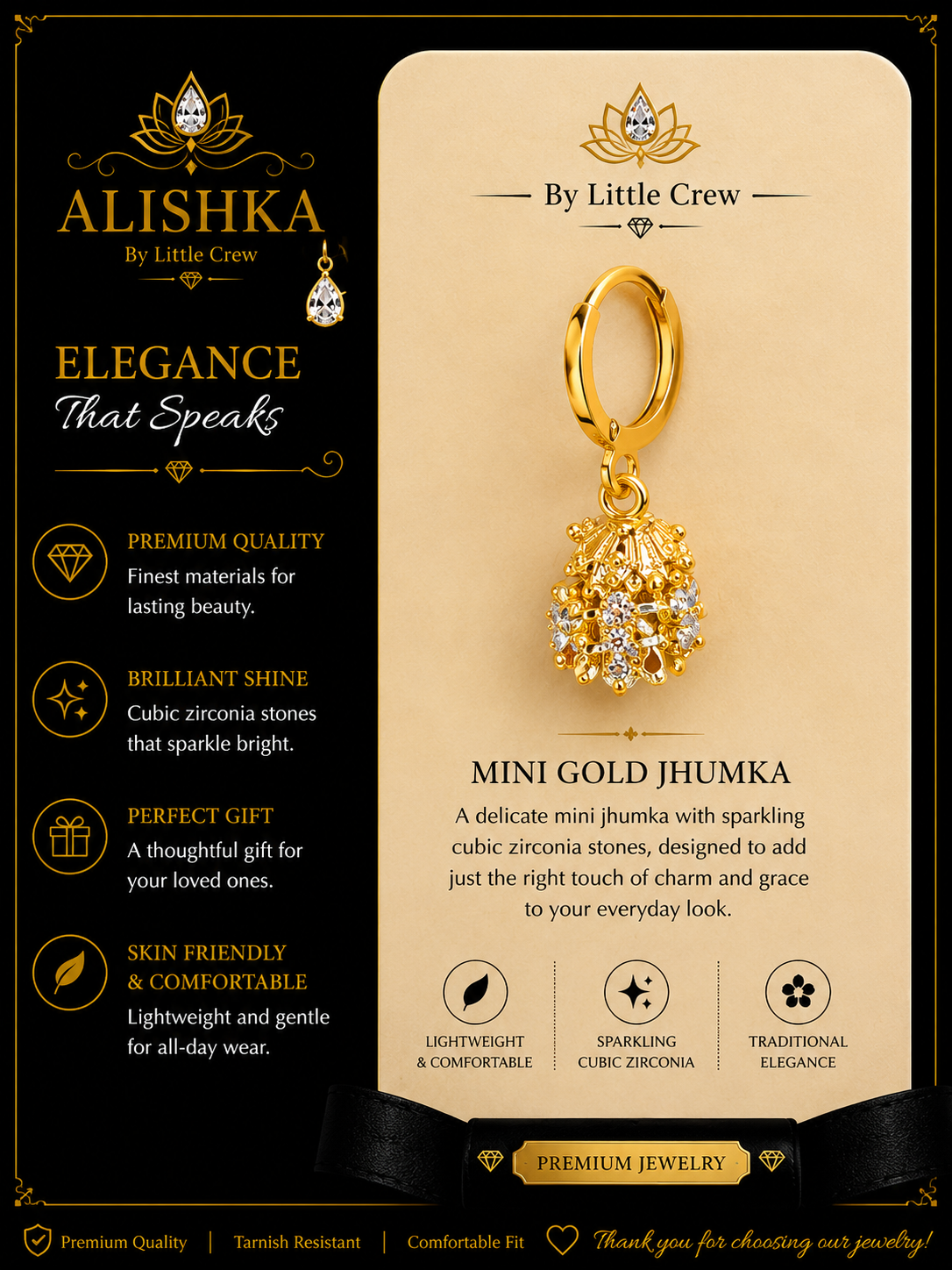 Mini Gold Jhumka Hoop Earrings