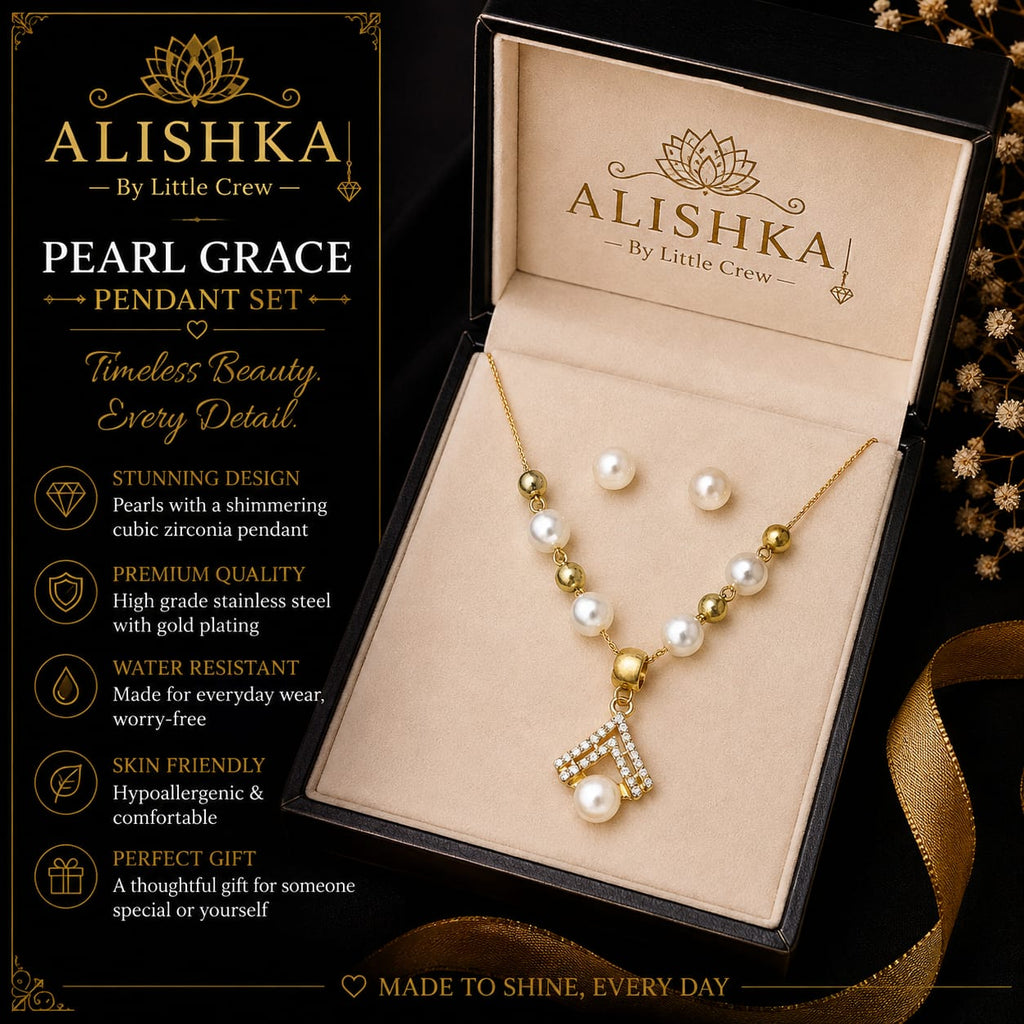 Pearl & Crystal Drop Pendant Necklace Set