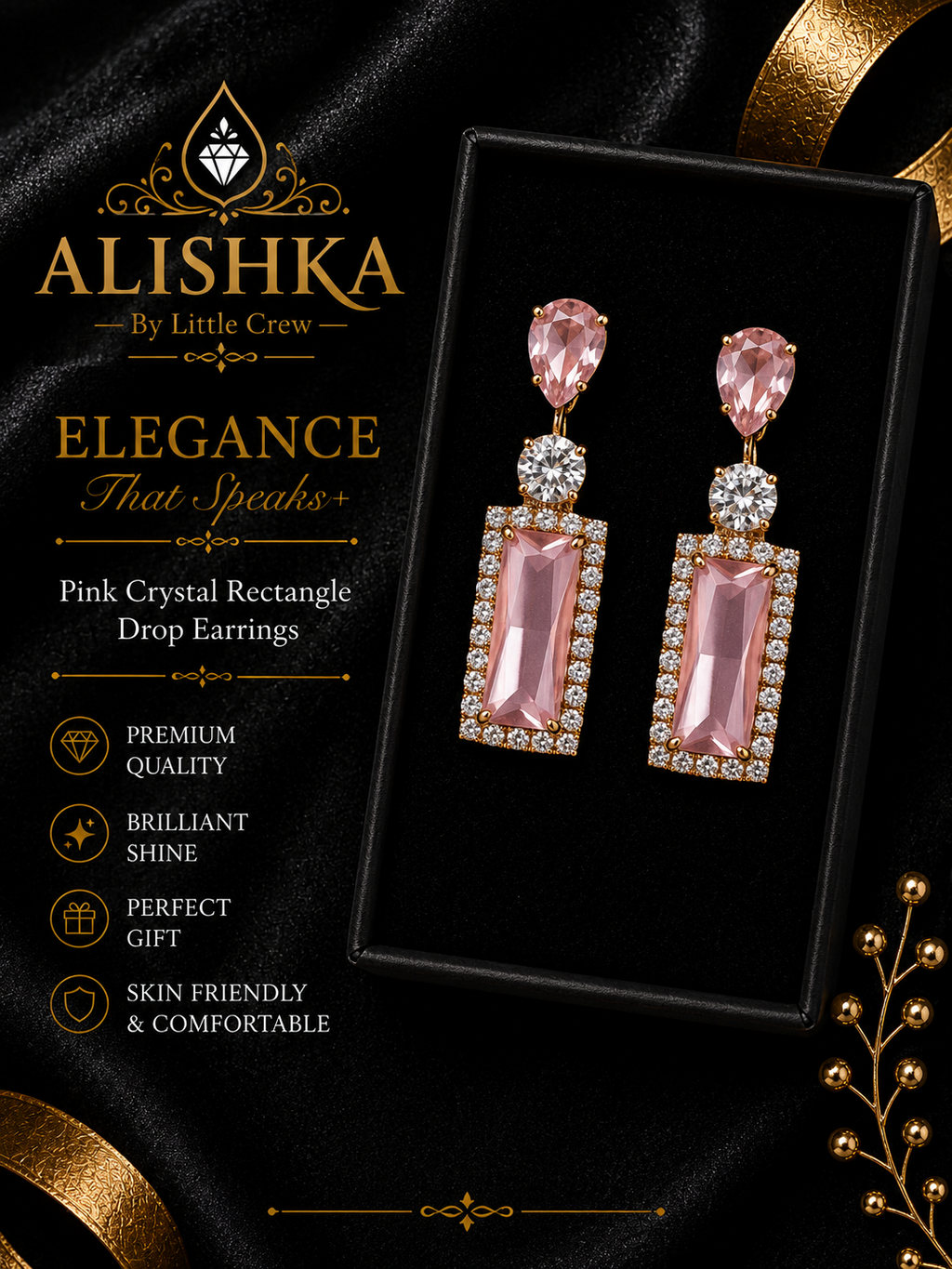 Crystal Rectangle Drop Earrings