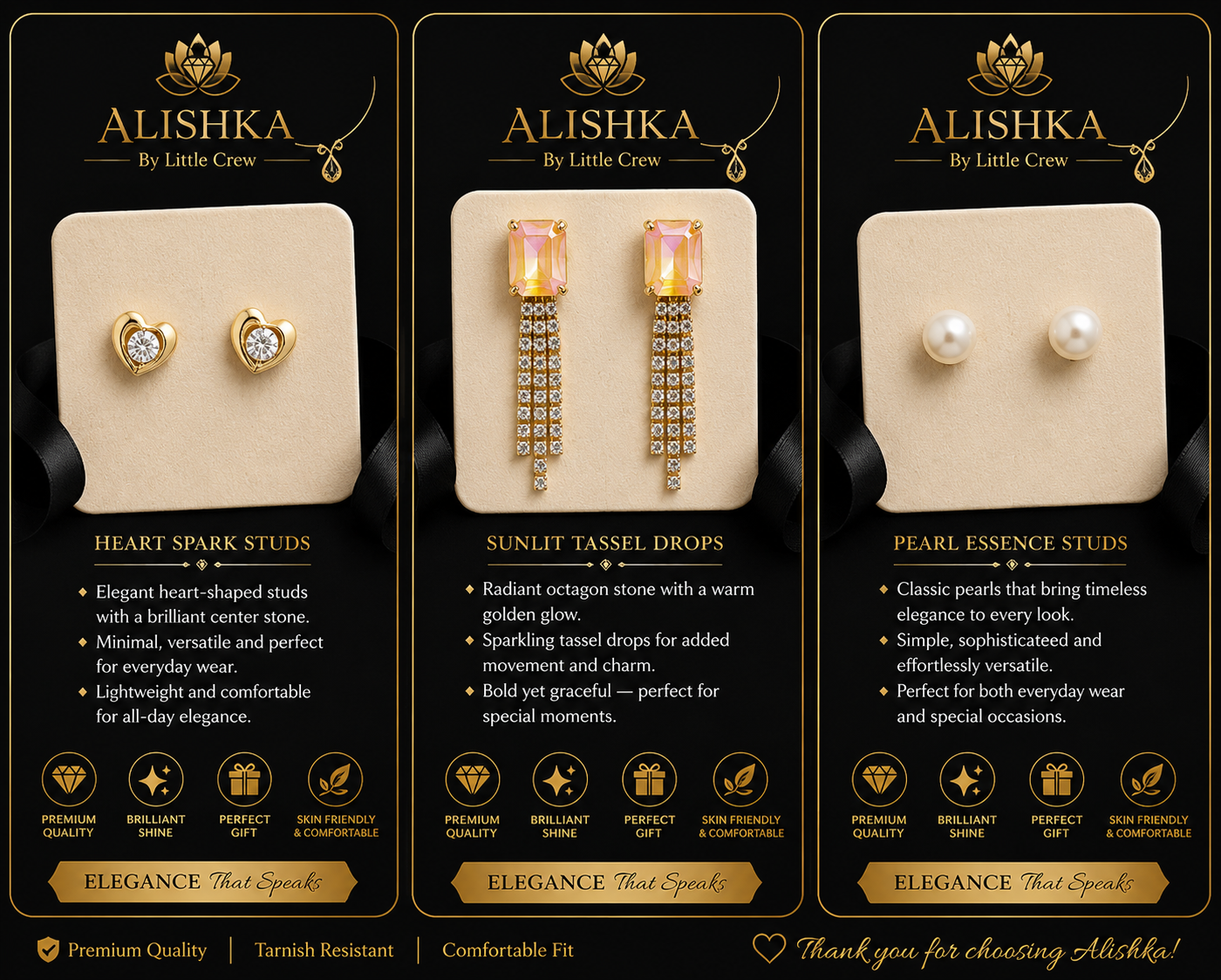 Elegant 3-Pair Earrings Collection