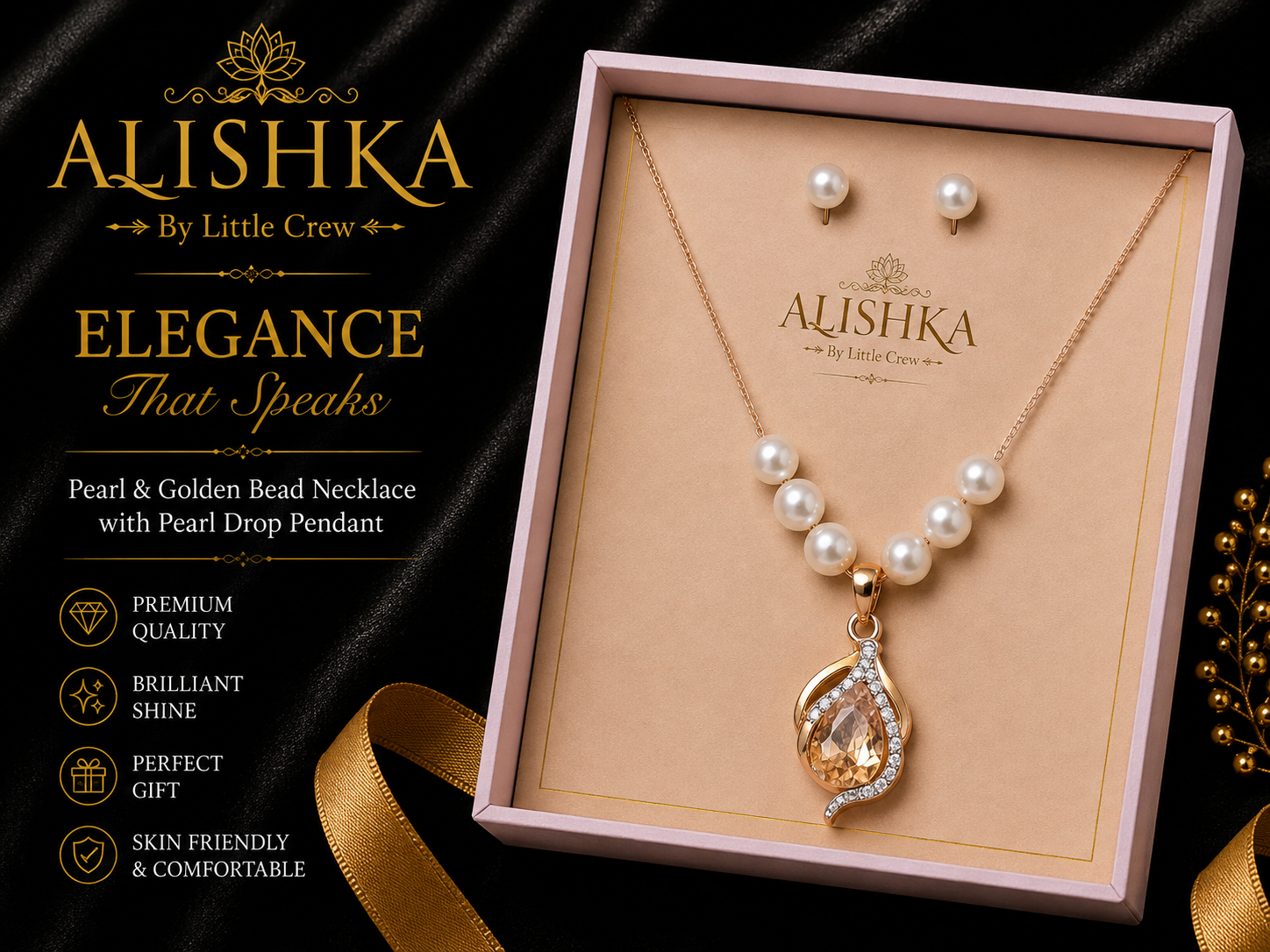 Pearl & Crystal Drop Pendant Necklace Set