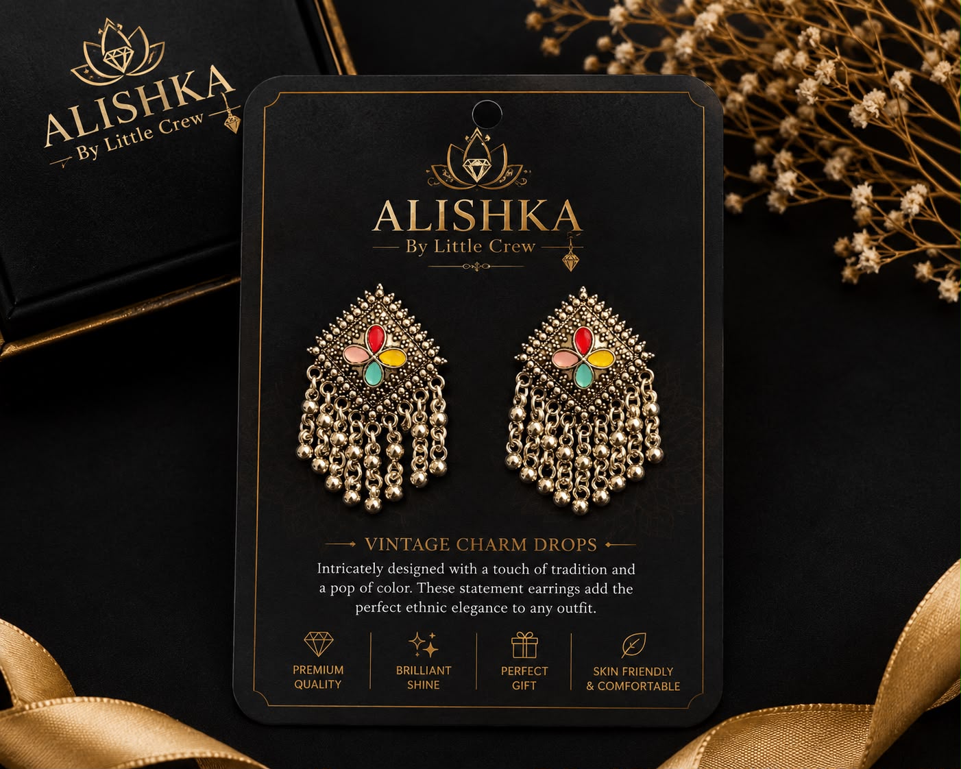 Vintage Ethnic Charm Drop Earrings