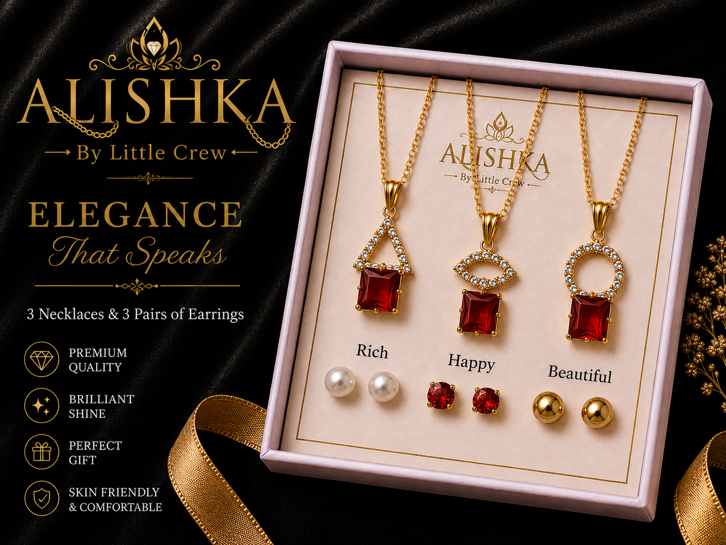 3 Necklaces & 3 Pairs of Earrings Jewelry Set