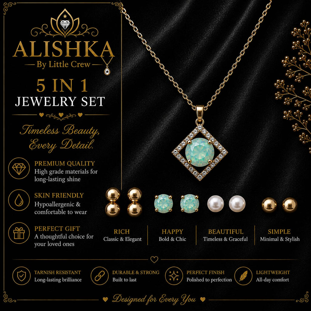 5-in-1 Crystal Pendant & Stud Earrings Jewelry Set