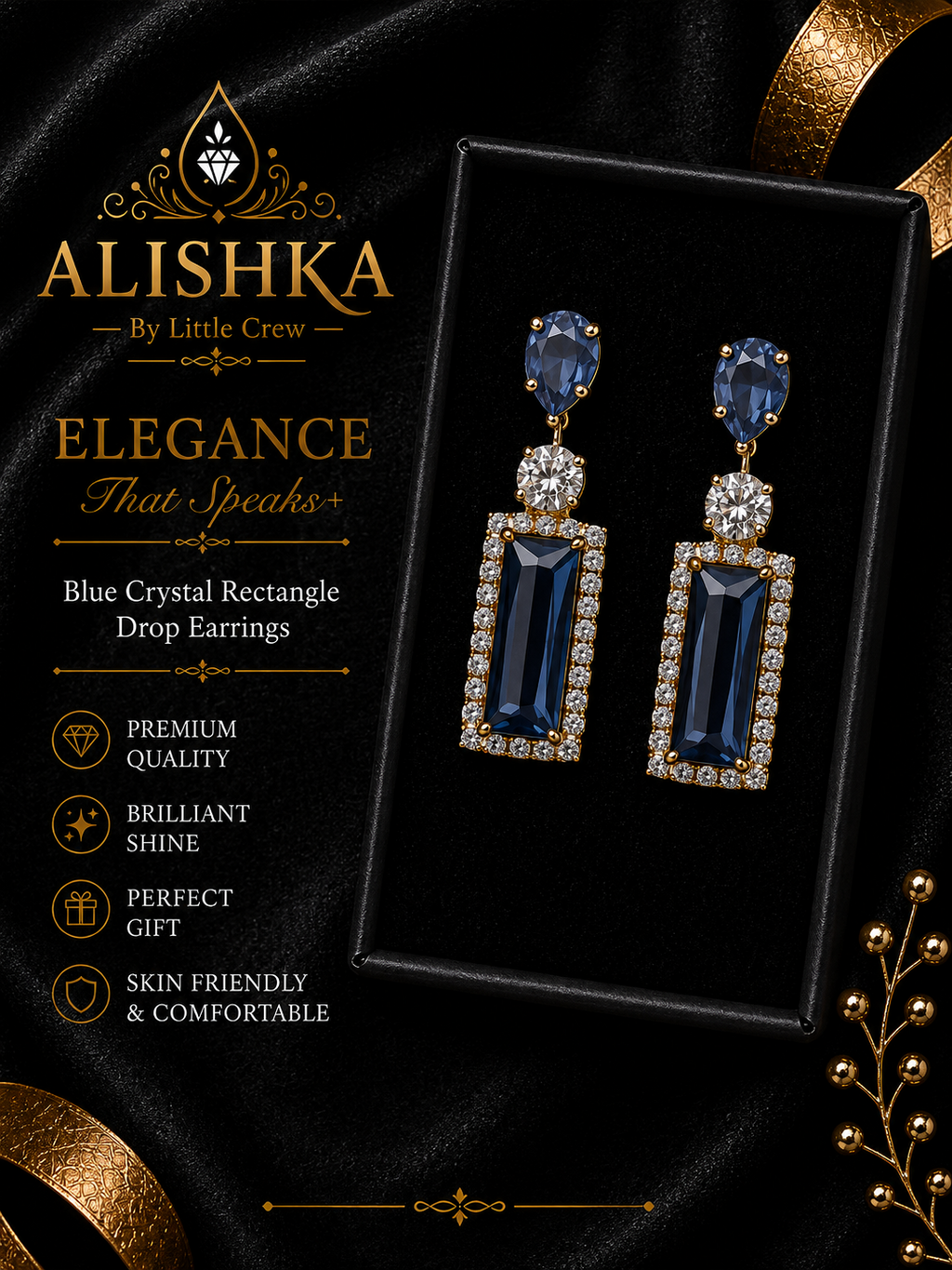 Crystal Rectangle Drop Earrings