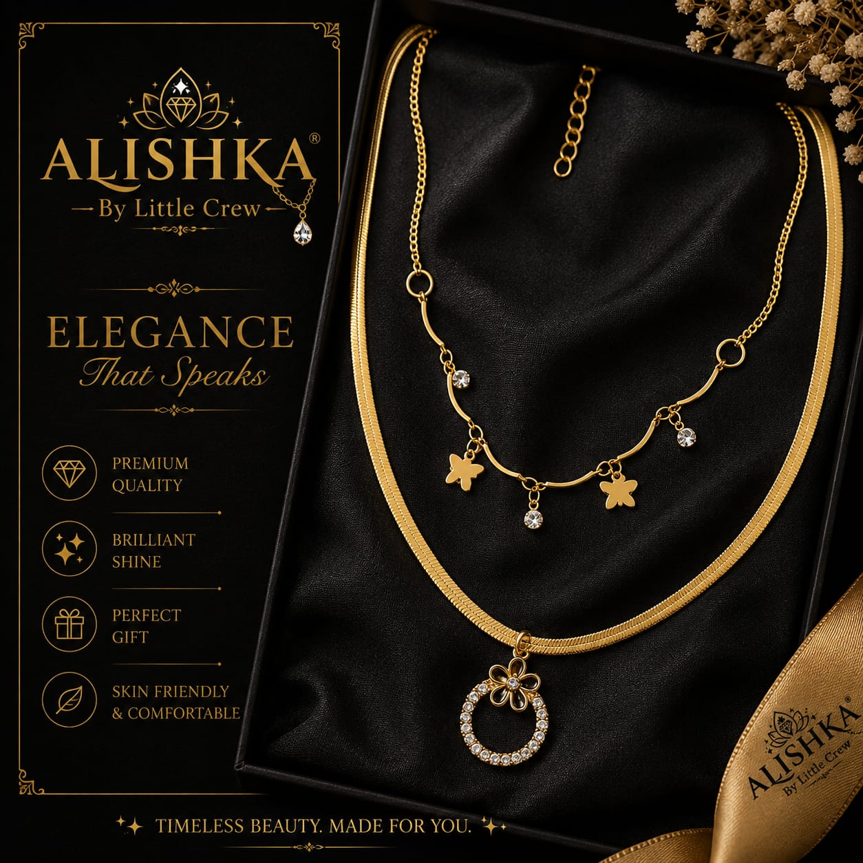 Elegant Layered Charm Necklace – Butterfly, Heart & Flower Variants