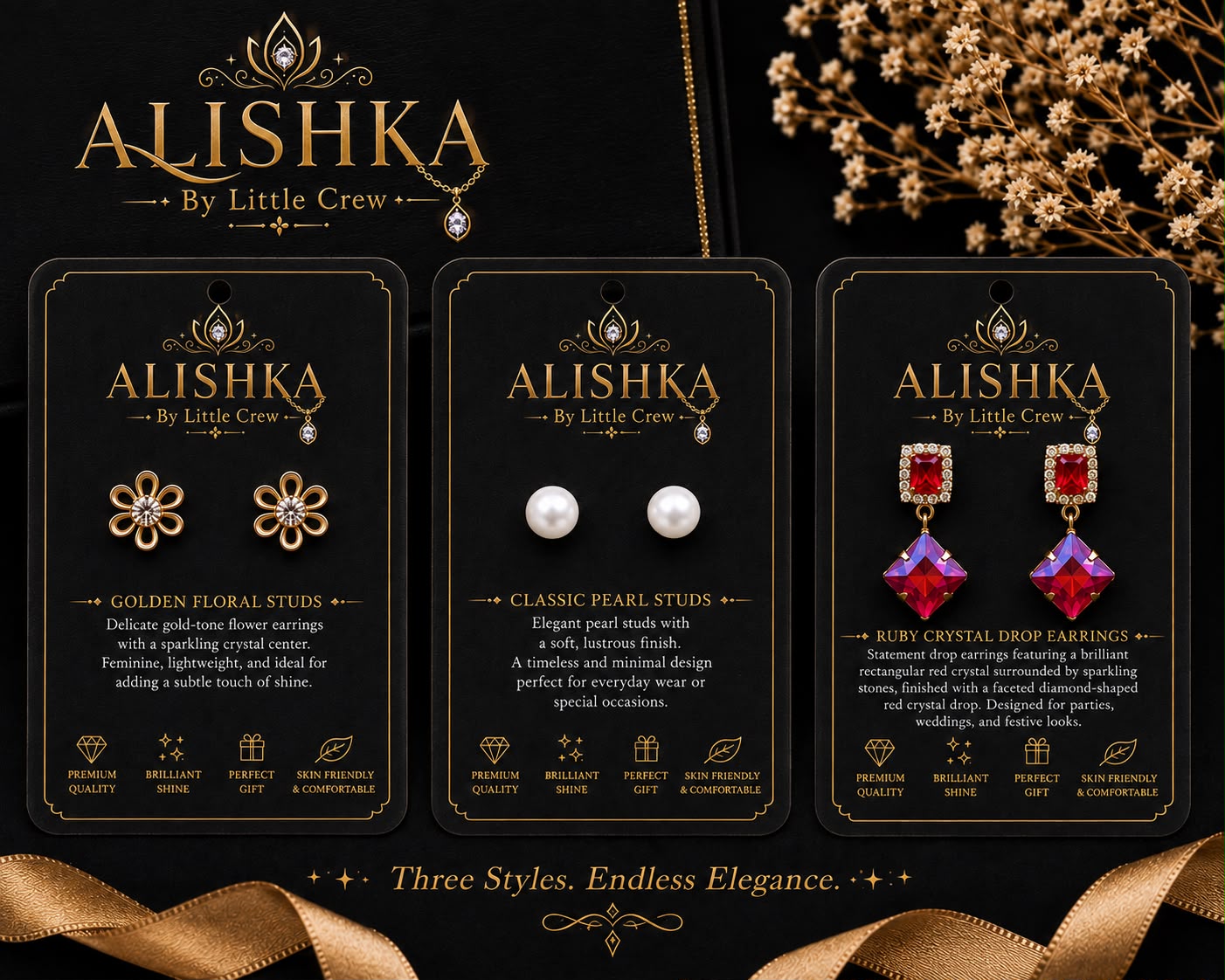 Elegant 3-Pair Earrings Collection
