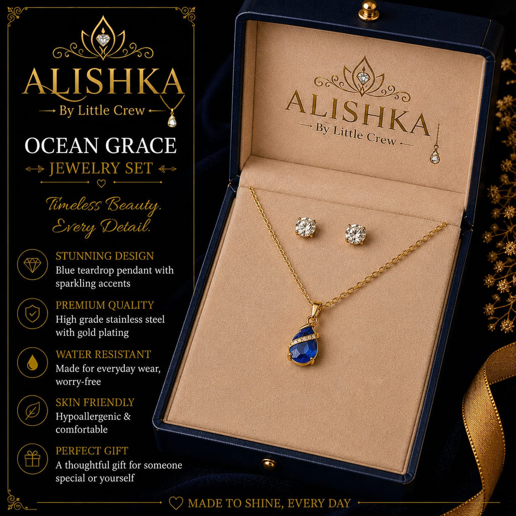 Elegant Crystal Pendant & Stud Earrings Jewelry Set + Free Steel Bangle