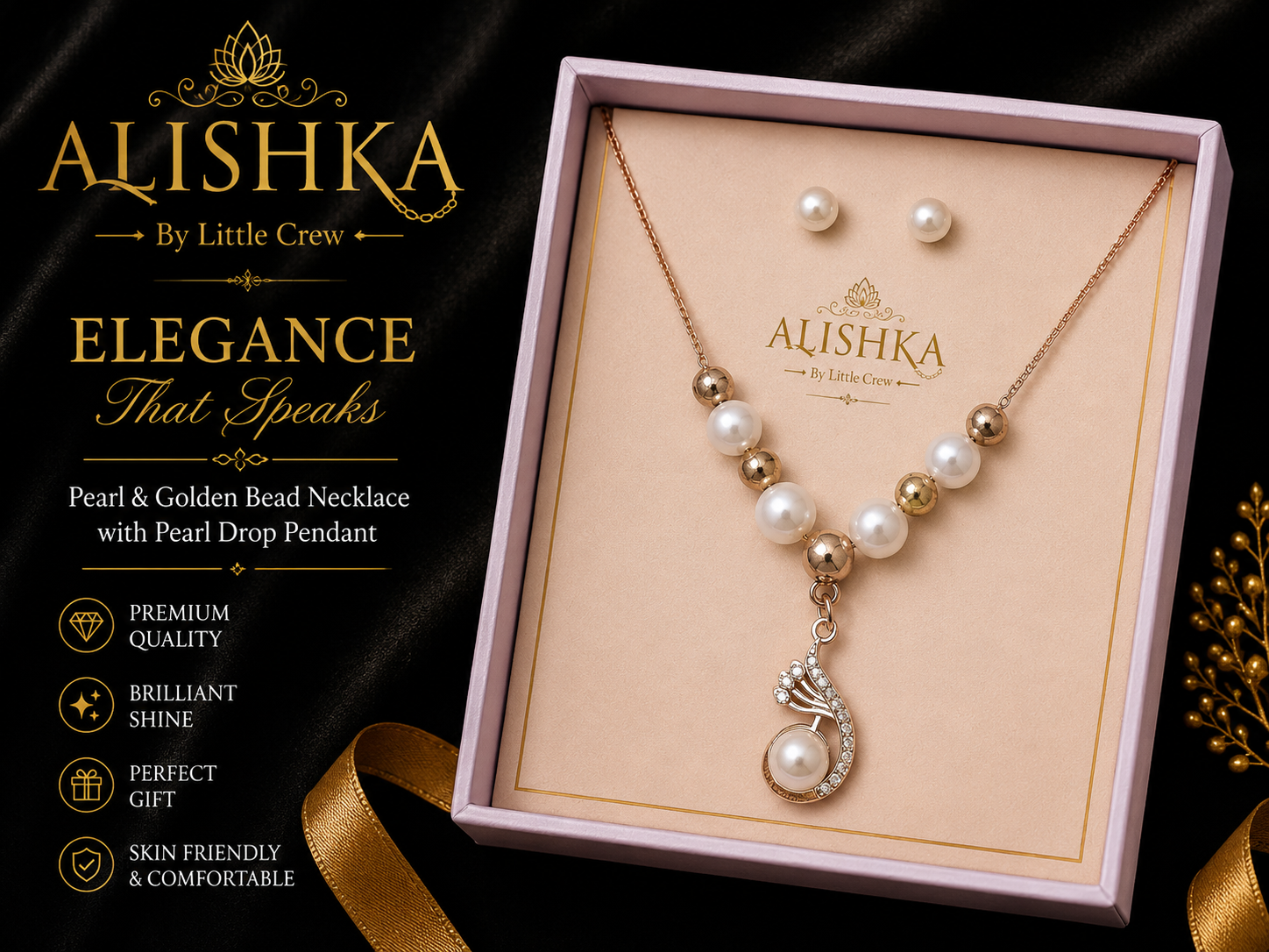 Pearl & Crystal Drop Pendant Necklace Set
