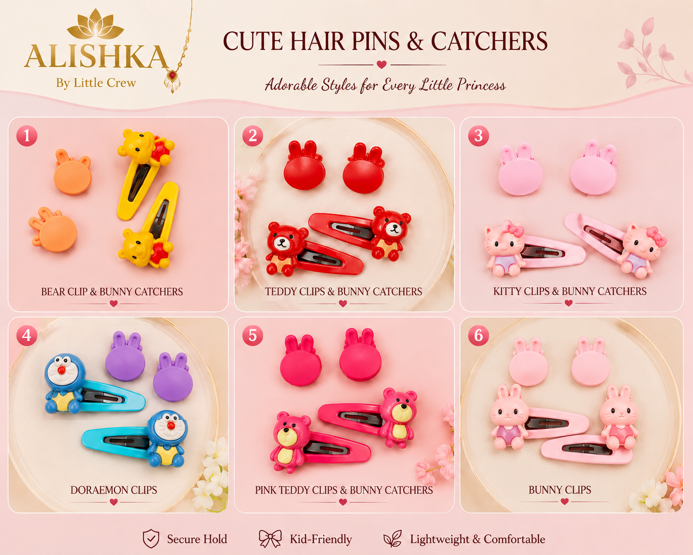 Cute Cartoon Hair Pins & Catchers for Little Girls – 6 Designs
