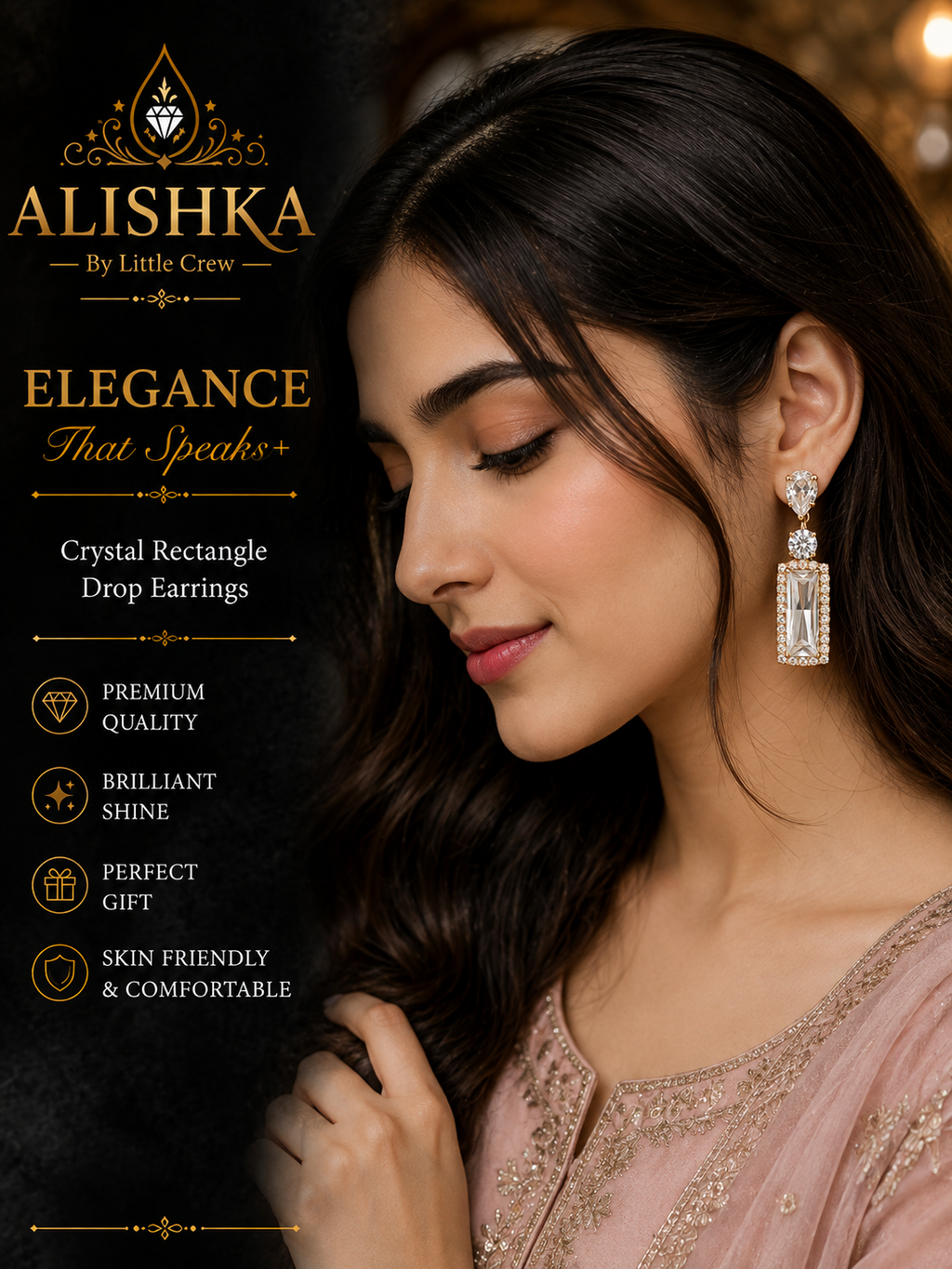 Crystal Rectangle Drop Earrings