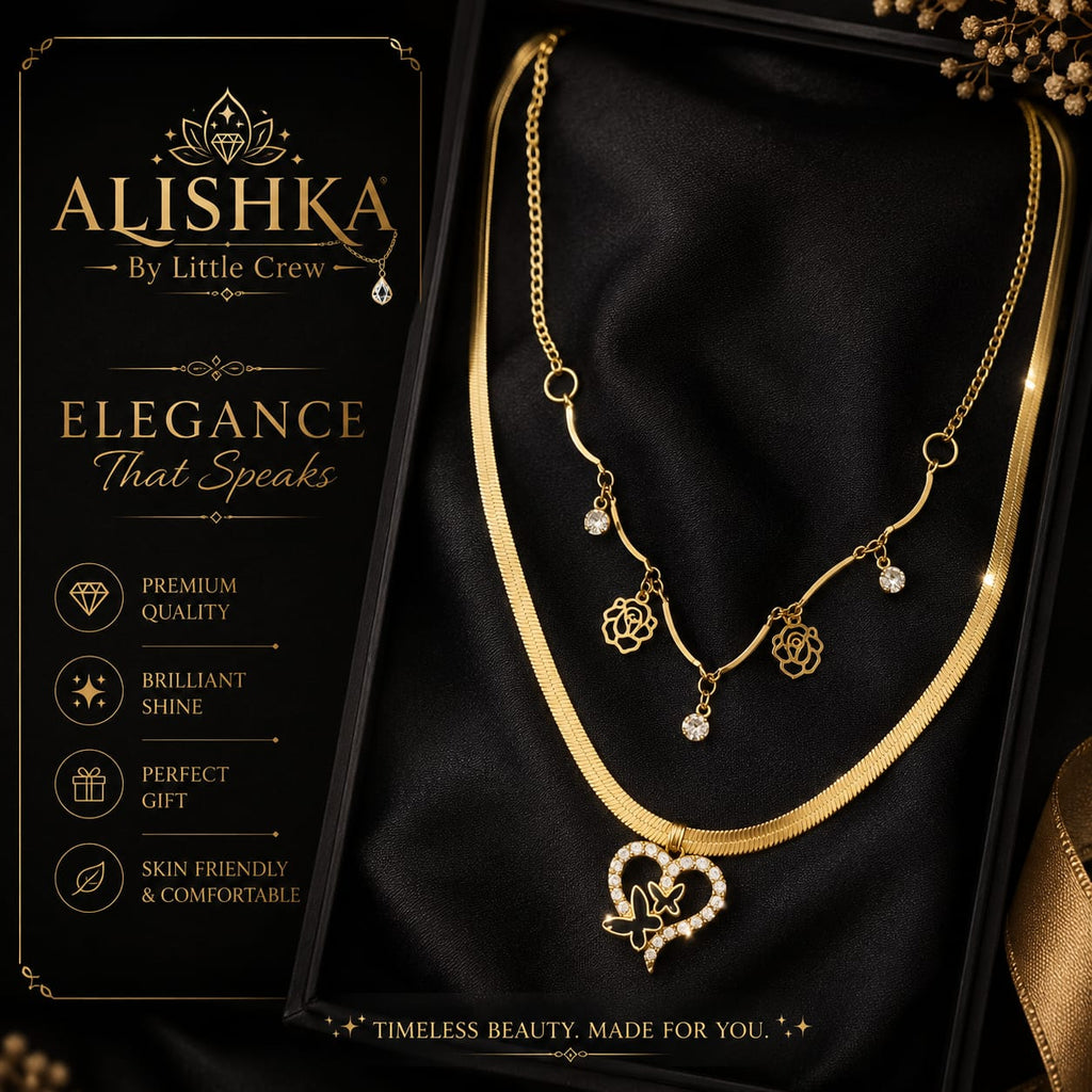 Elegant Layered Charm Necklace – Butterfly, Heart & Flower Variants