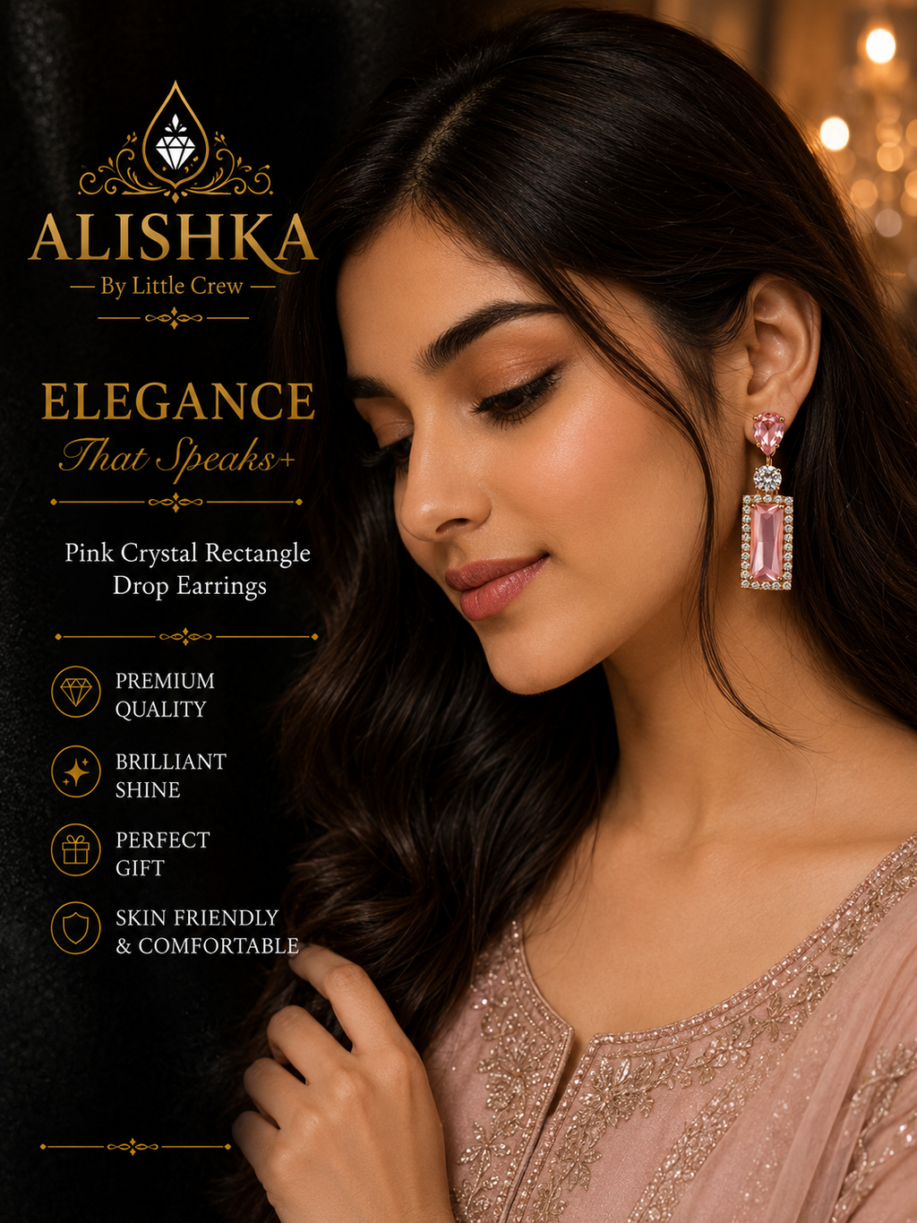 Crystal Rectangle Drop Earrings