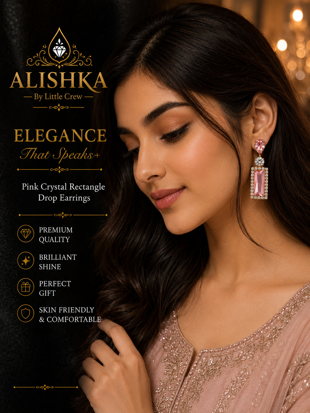 Crystal Rectangle Drop Earrings