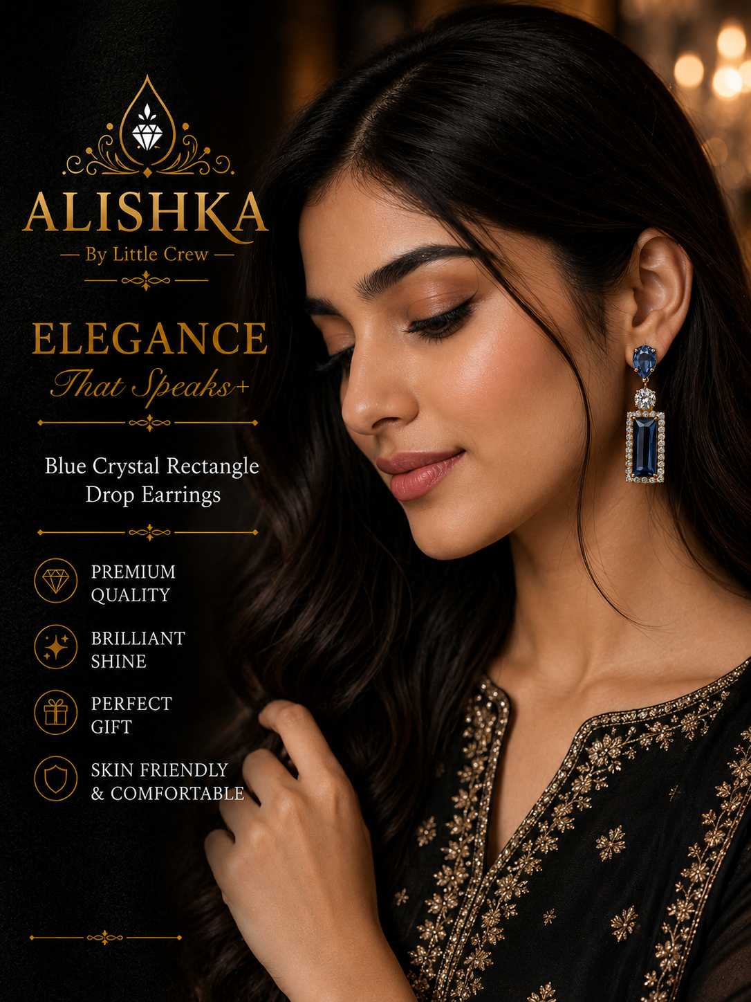 Crystal Rectangle Drop Earrings