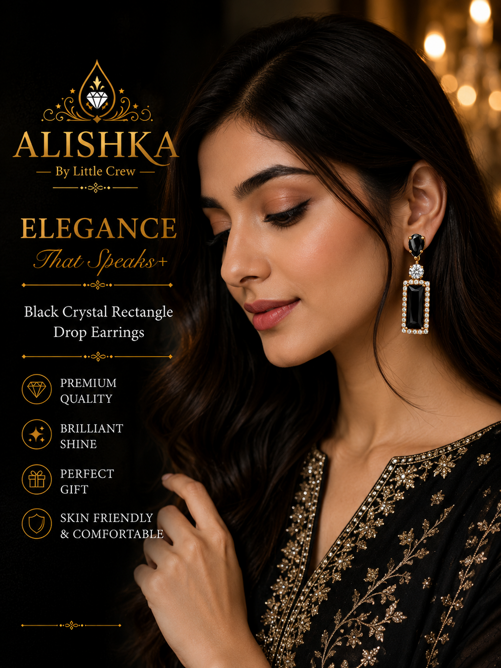 Crystal Rectangle Drop Earrings