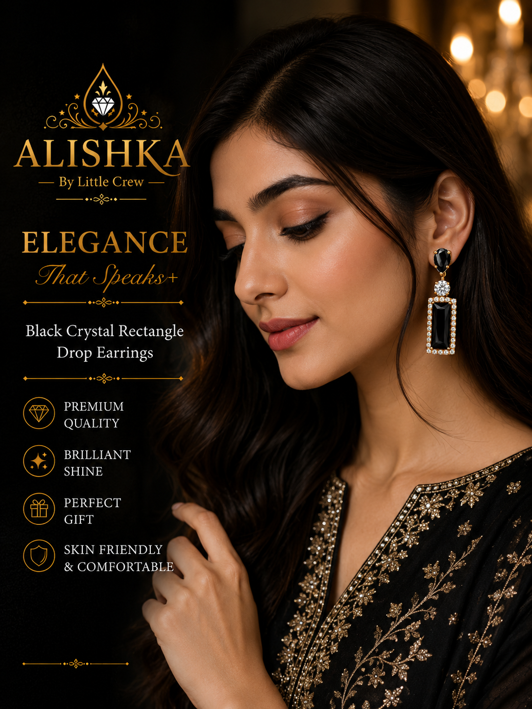 Crystal Rectangle Drop Earrings