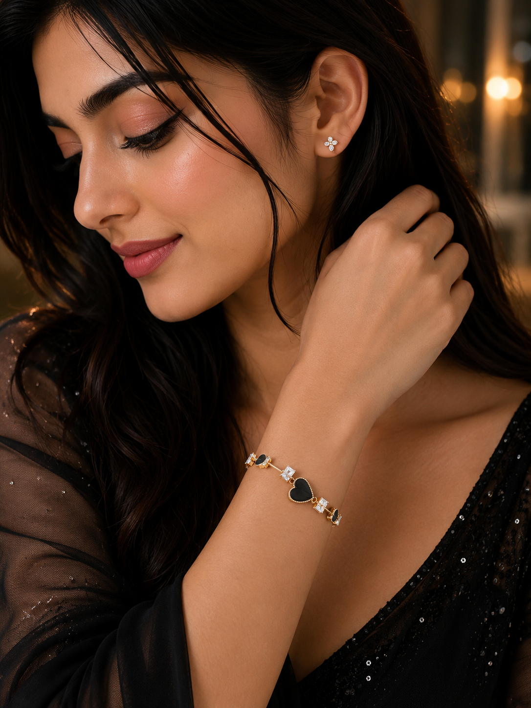 Black Love Charm Bracelet – Elegant Heart Design
