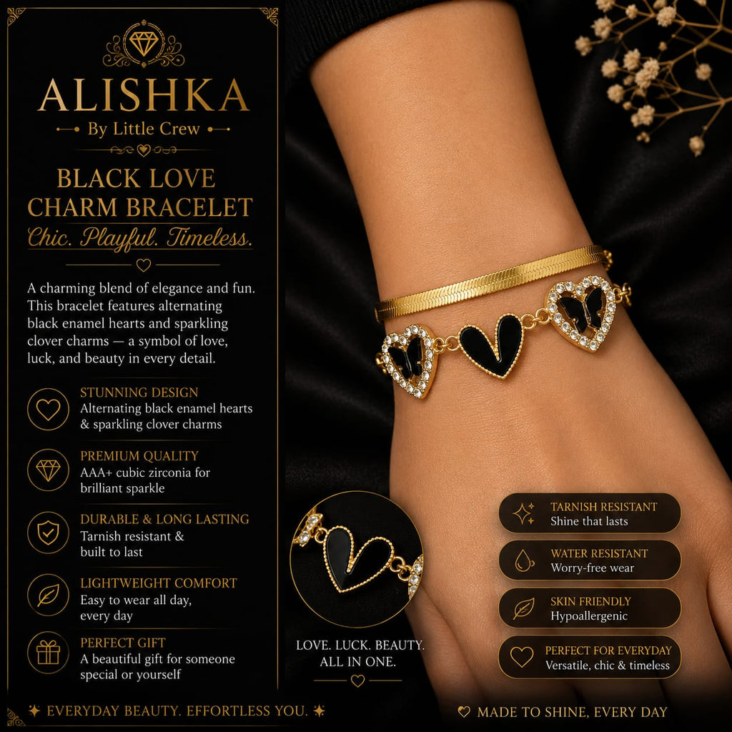 Black Love Charm Bracelet – Elegant Heart Design