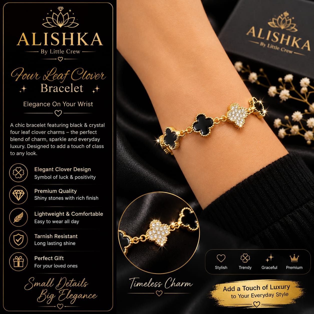 Black Love Charm Bracelet – Elegant Heart Design