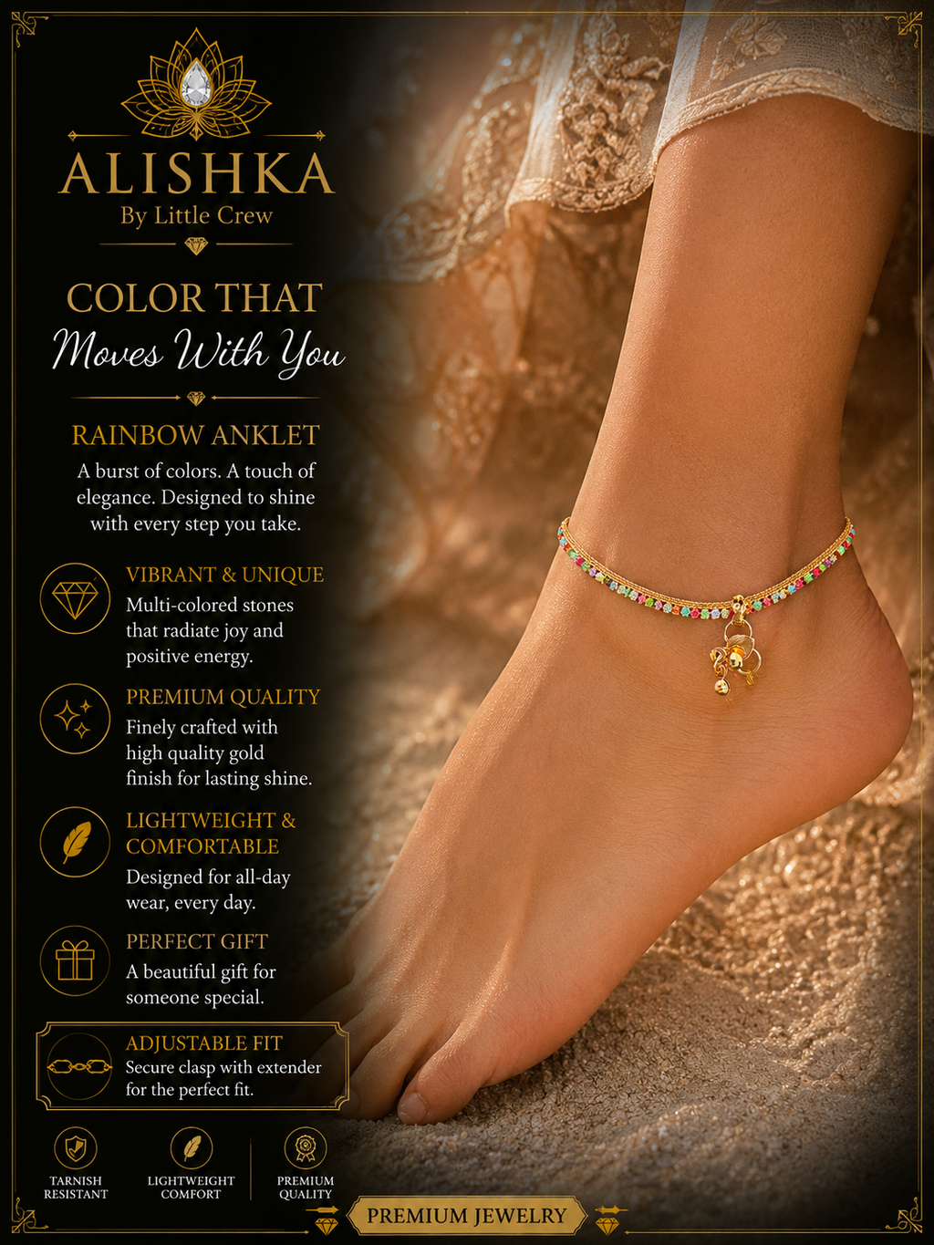 Diamond Shine Golden Anklet – Adjustable Fit