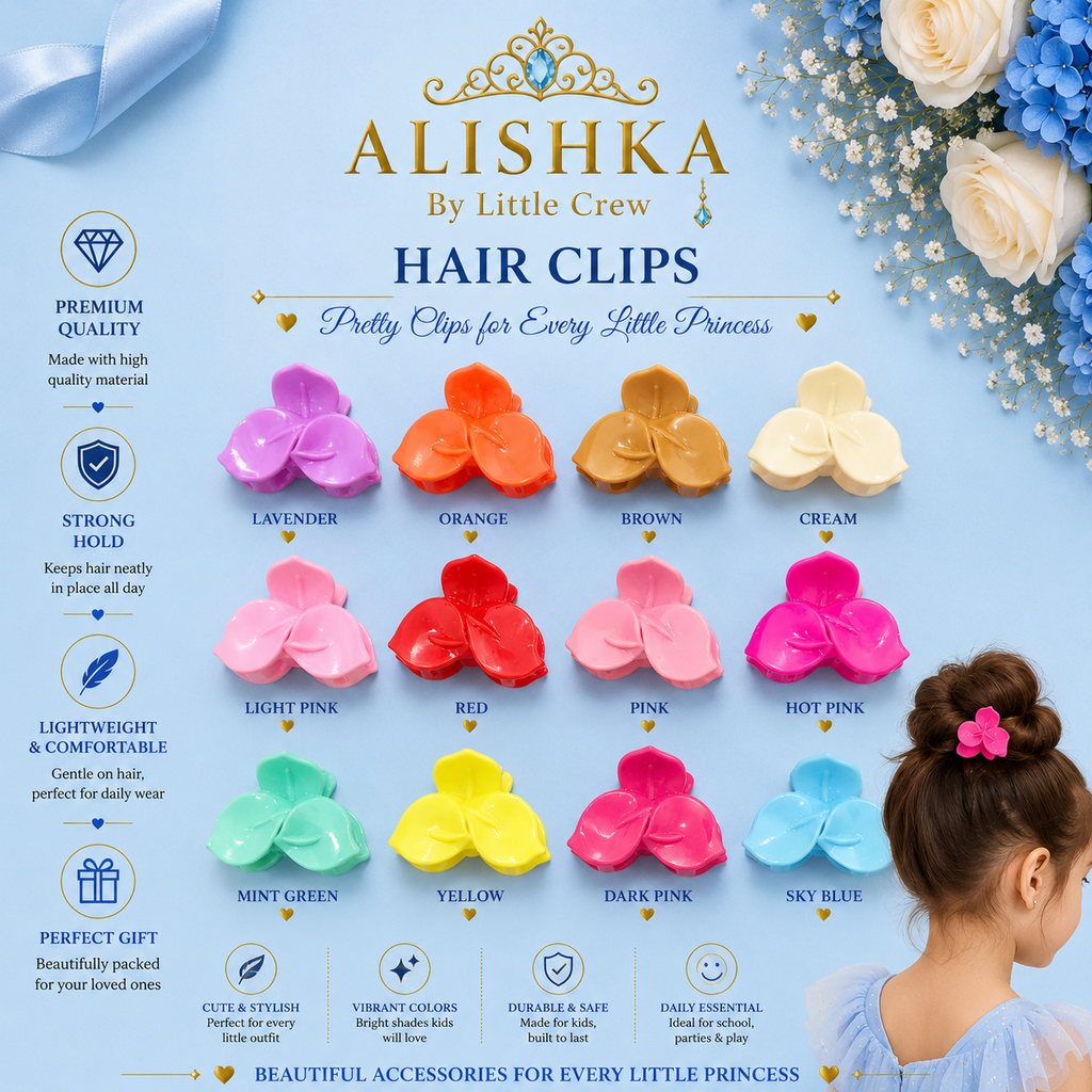 Floral Hair Claw Clips for Girls – 12 Color Variants