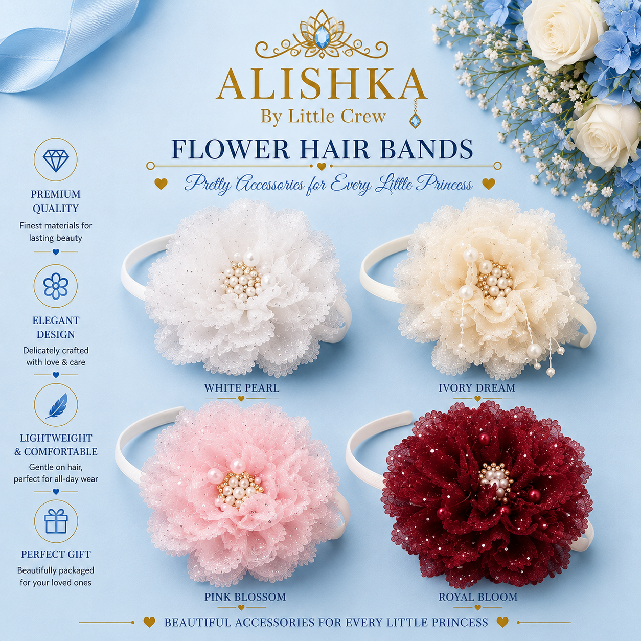 Elegant Flower Hair Bands for Girls – 4 Color Variants