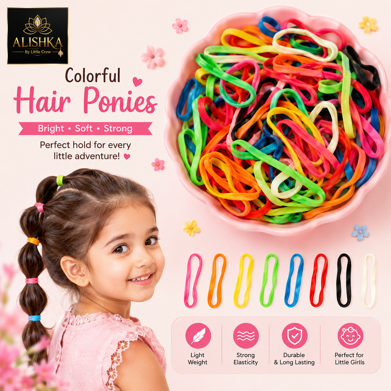 Colorful Hair Ponies for Little Girls – Multi-Color Pack