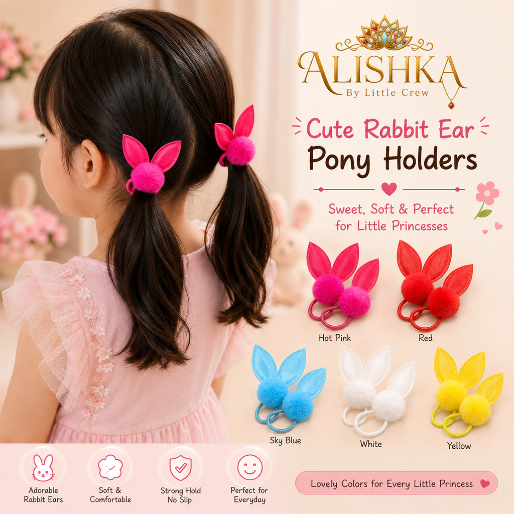 Cute Rabbit Ear Pony Holders for Girls – 6 Colors