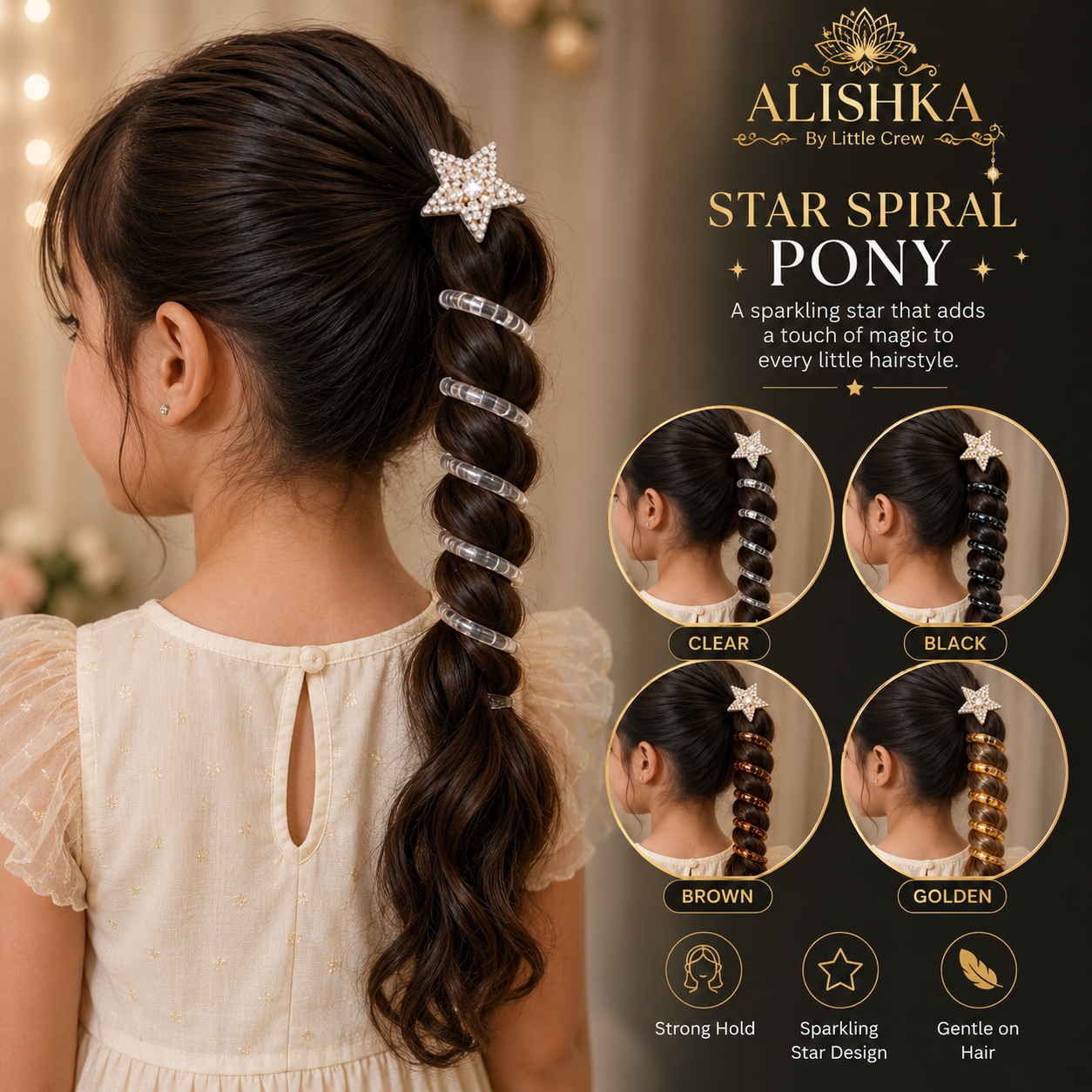 Star Spiral Pony Hair Accessory for Girls – 4 Colors
