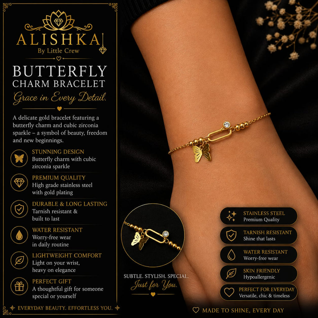 Butterfly Charm Stainless Steel Bracelet – Golden