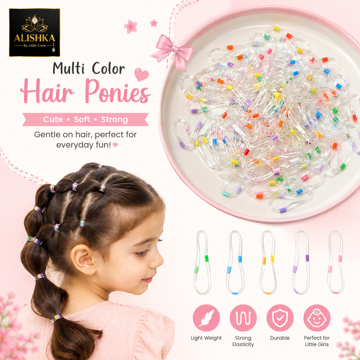 Multi-Color Transparent Hair Ponies for Little Girls – Pack
