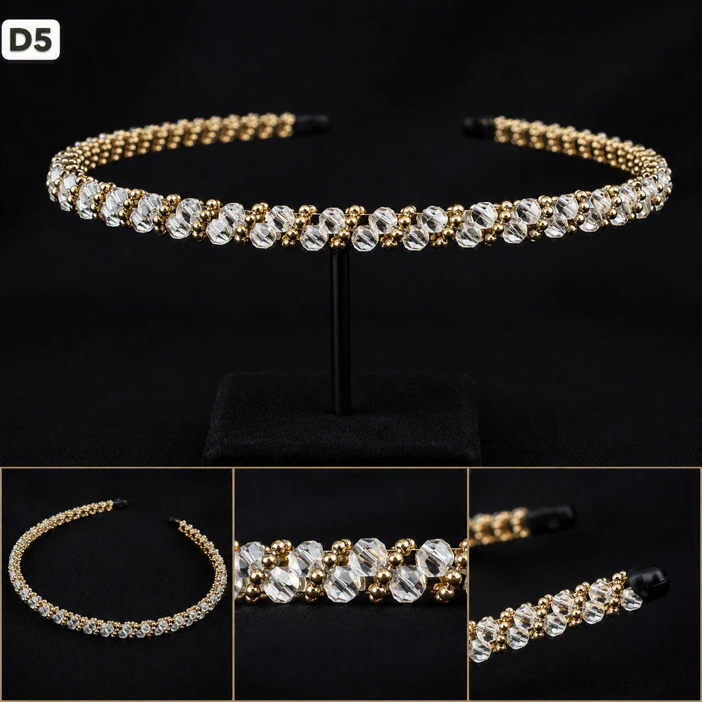 Premium Party Headband | Elegant Pearl & Crystal Gold Hair Band for Girls & Women