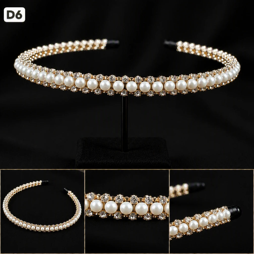 Premium Party Headband | Elegant Pearl & Crystal Gold Hair Band for Girls & Women