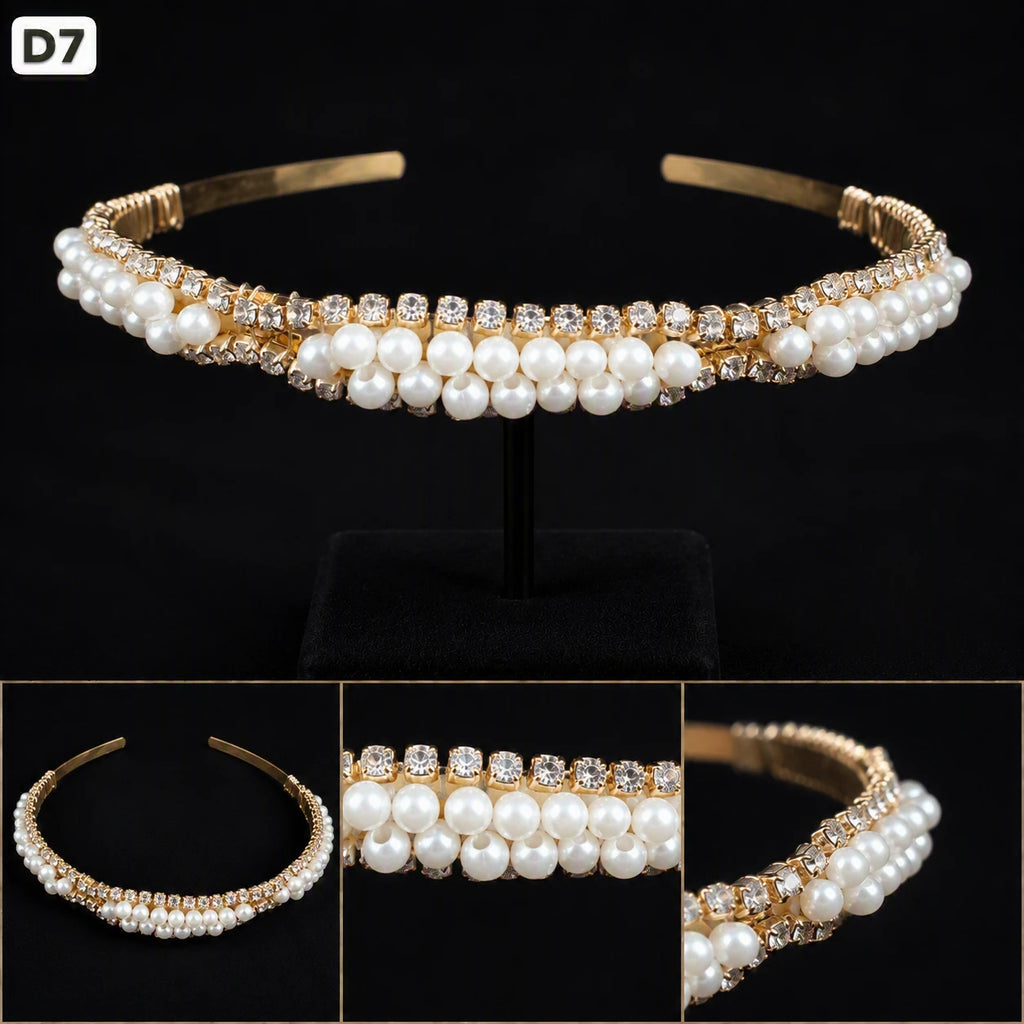 Premium Party Headband | Elegant Pearl & Crystal Gold Hair Band for Girls & Women