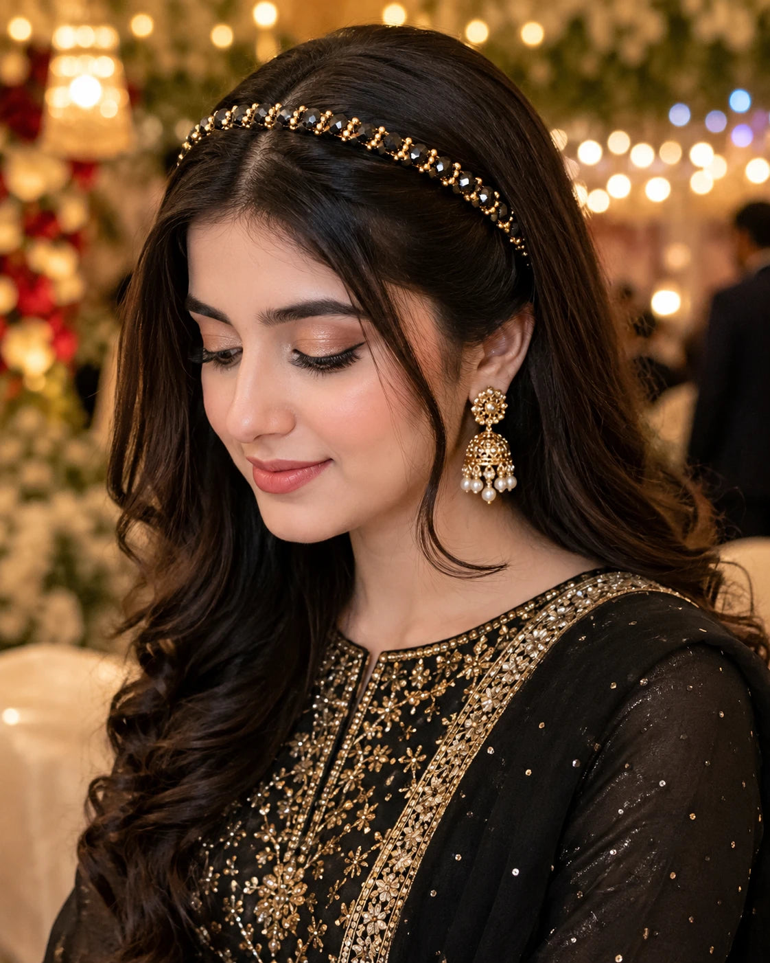 Premium Party Headband | Elegant Pearl & Crystal Gold Hair Band for Girls & Women