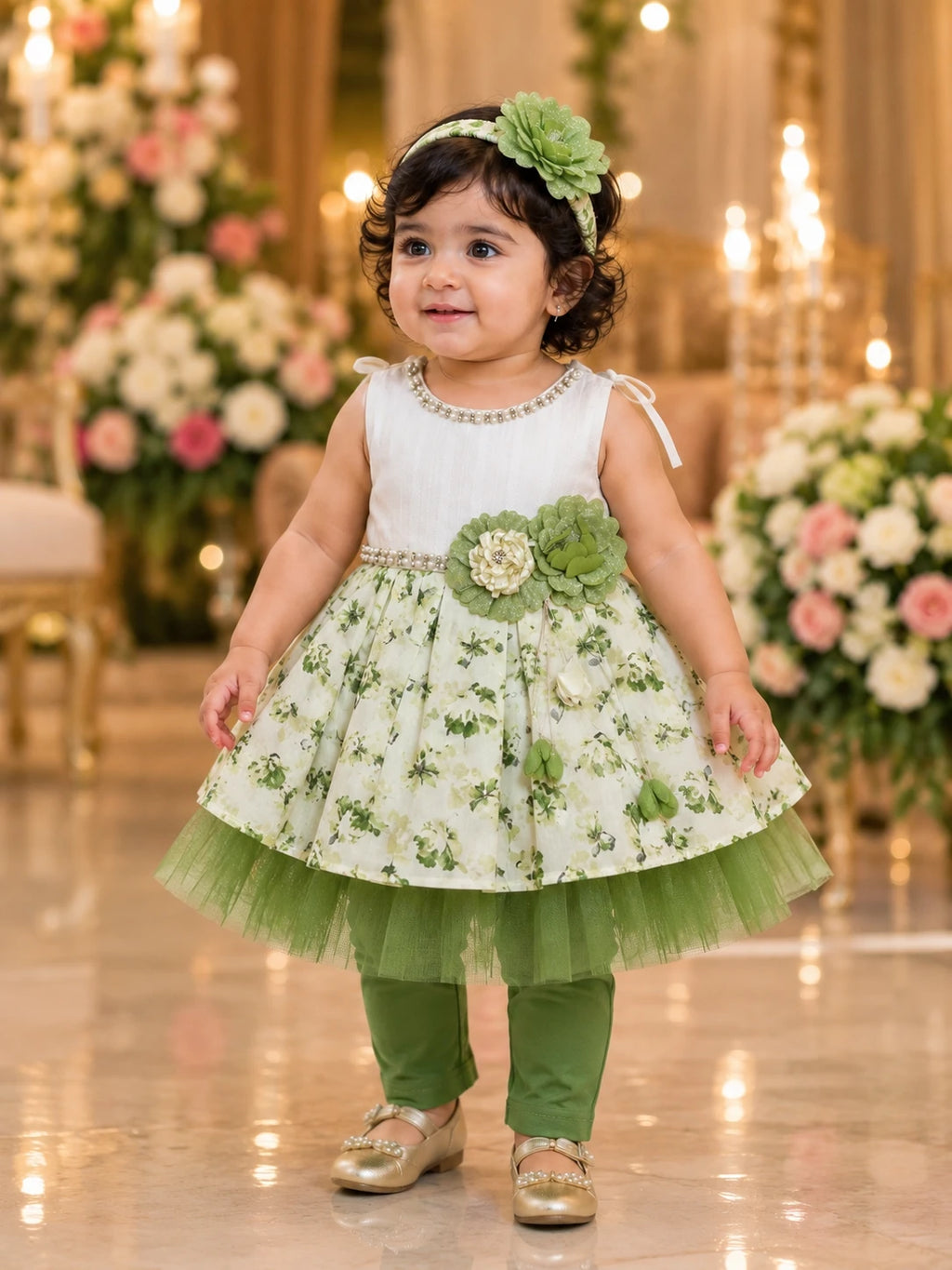 Floral Party Dress with Leggings & Headband | 3-Piece Dress Set | Little Crew