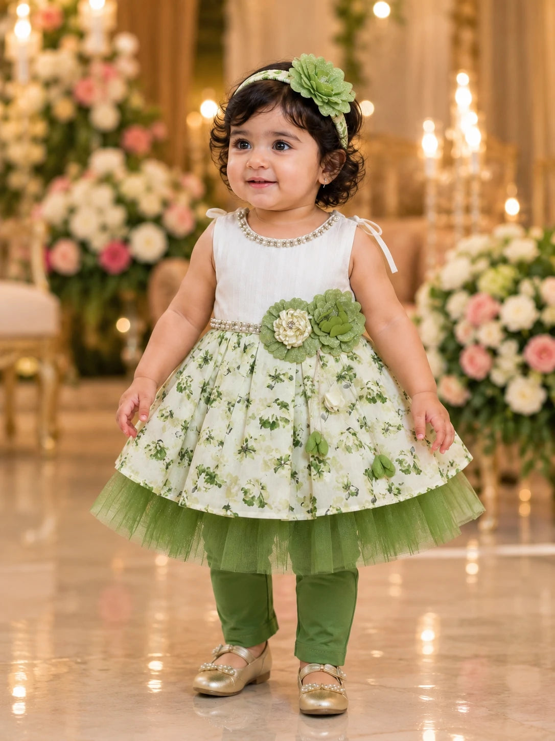 Floral Party Dress with Leggings & Headband | 3-Piece Dress Set | Little Crew