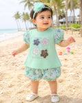 Floral Top & Bloomers Set | Cotton Summer Outfit with Puff Sleeves | Little Crew