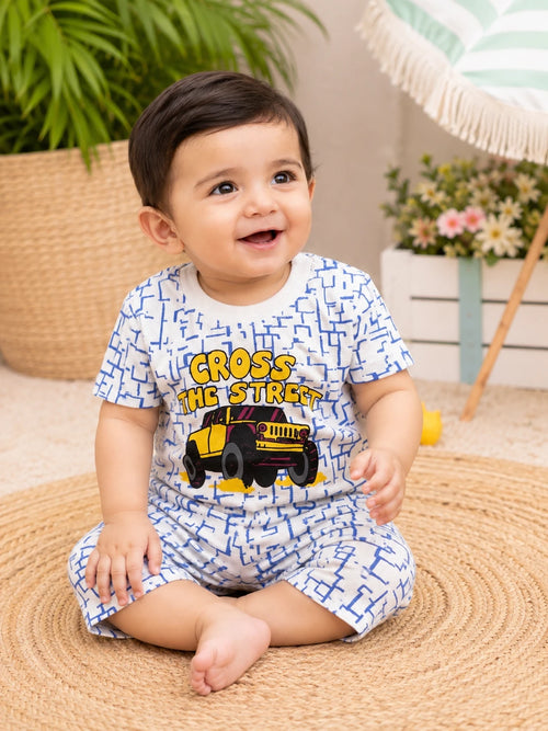 Cotton T-Shirt & Shorts Set with Off-Road Jeep Print
