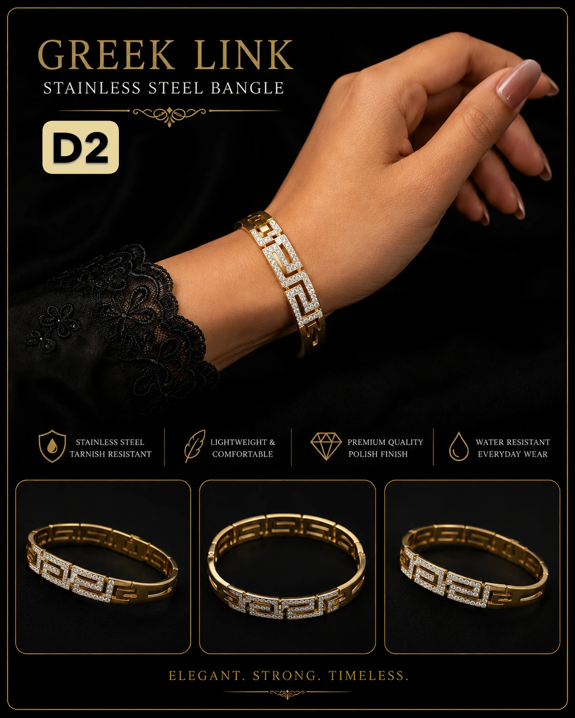 Elegant Heart Stainless Steel Bangle Bracelet for Girls & Women | Gold Crystal Cuff