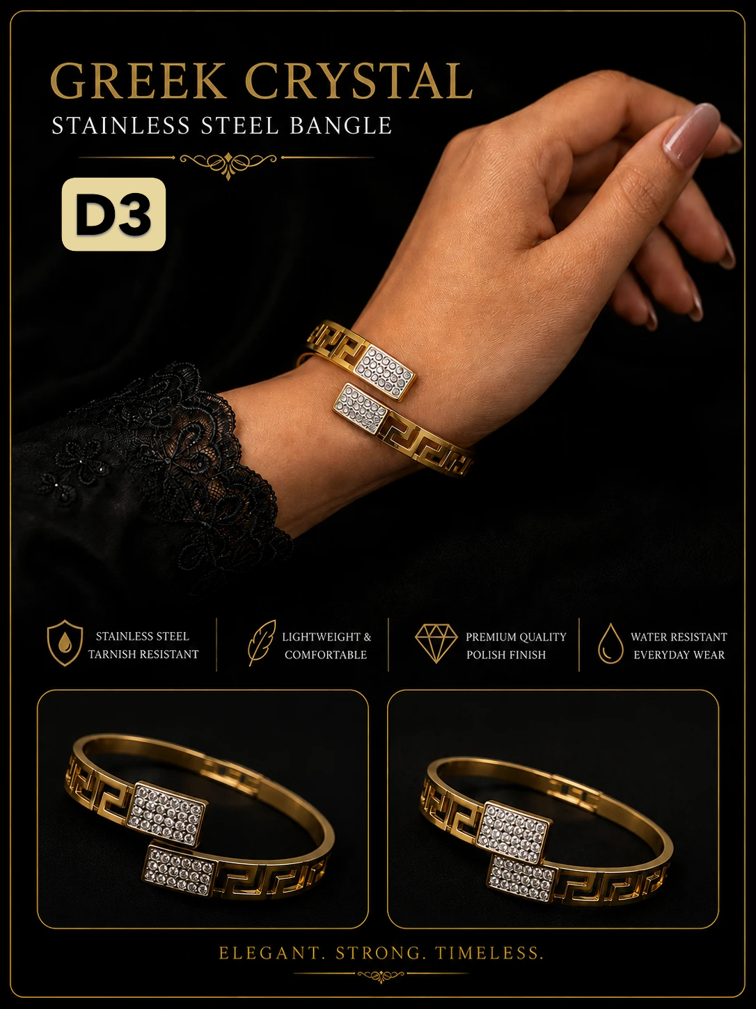 Elegant Heart Stainless Steel Bangle Bracelet for Girls & Women | Gold Crystal Cuff