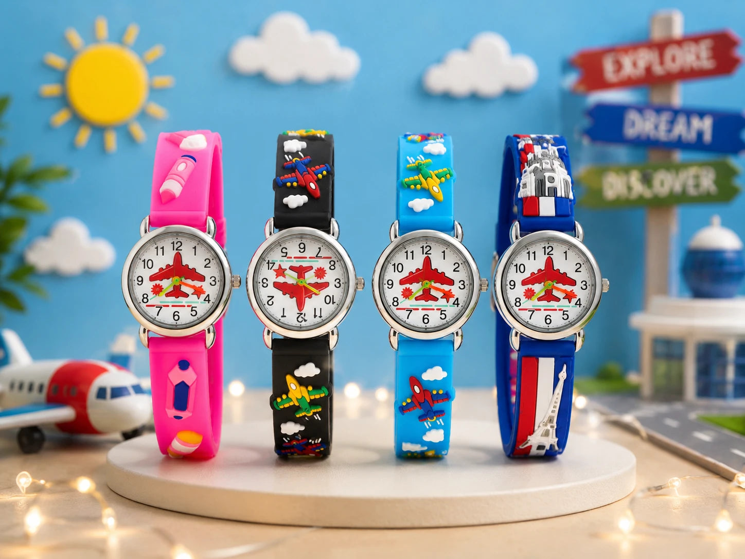 Kids Airplane Cartoon Watch | 3D Silicone Strap Analog Wrist Watch for Boys & Girls | Little Crew